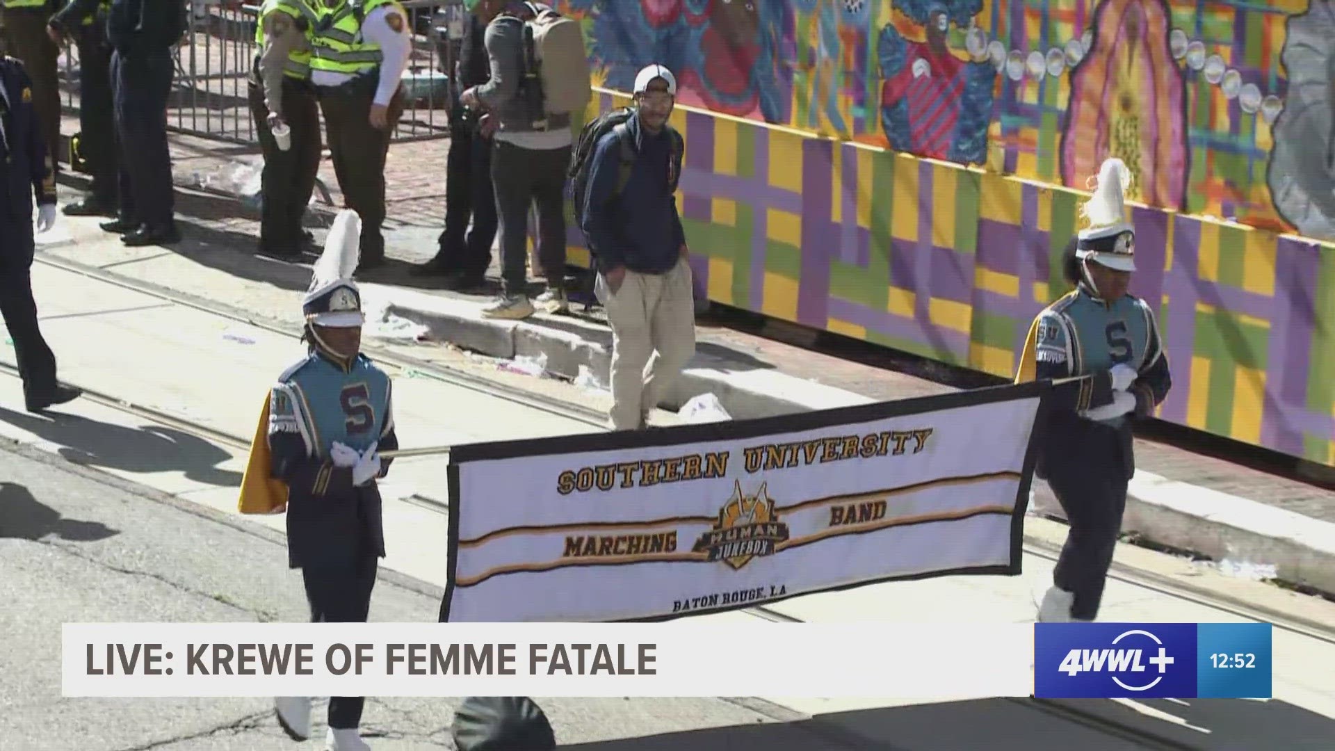 Southern University marching band in the Mystic Krewe of Femme Fatale.