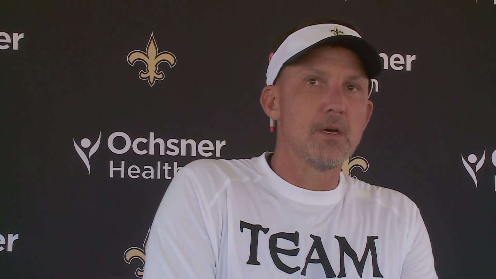 Saints head coach Dennis Allen addresses media following practice on Day 6 of training camp at UC-Irvine in California on Tuesday, July 30, 2024.