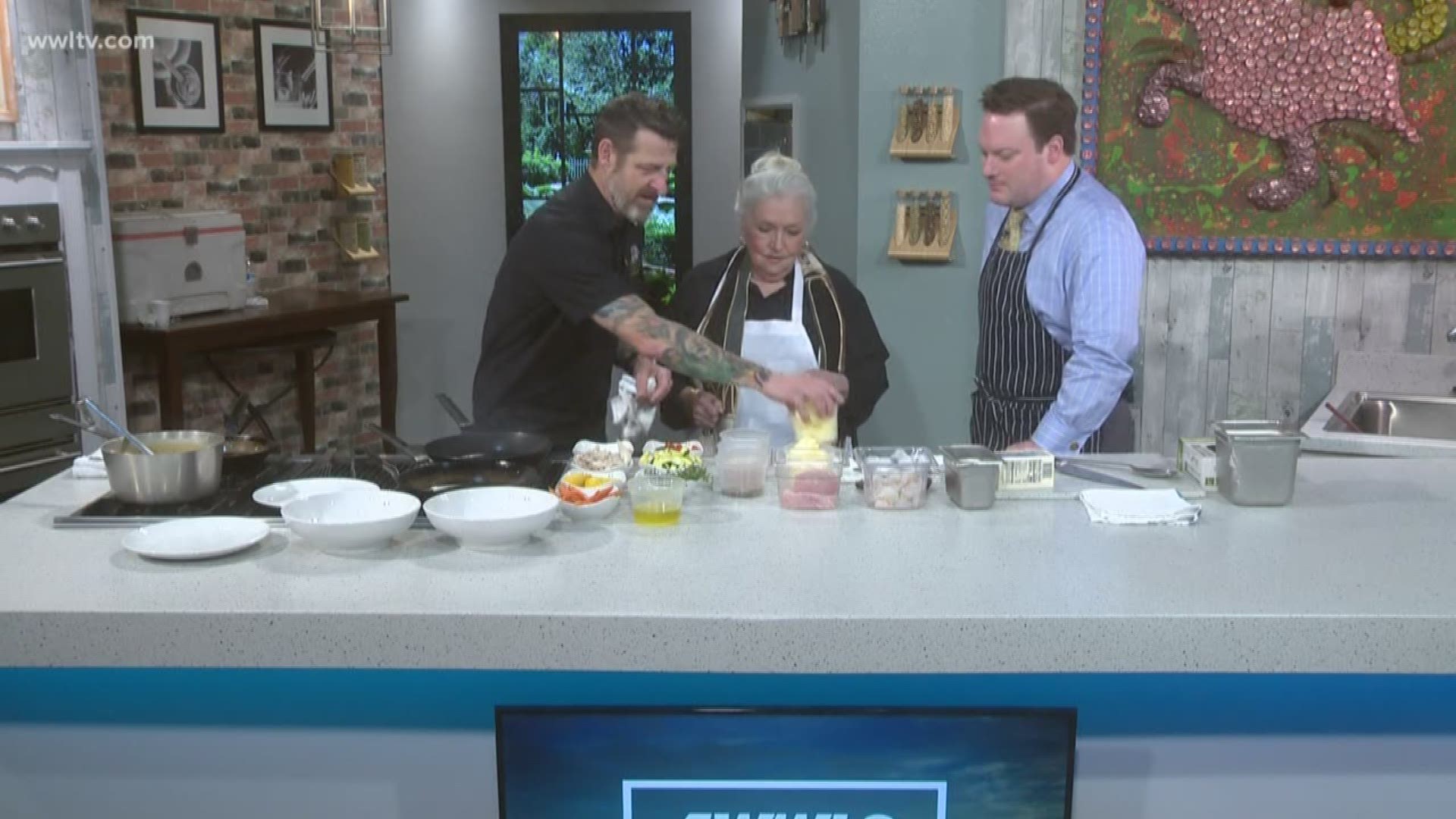 We’re getting our mojo back in author Kit Wohl’s Cookbook Studio with chef/owner Eric Cook from Gris Gris, the magically-inspired restaurant on Magazine Street. He demonstrates his Cast Iron Seared Fish and Shrimp dish.