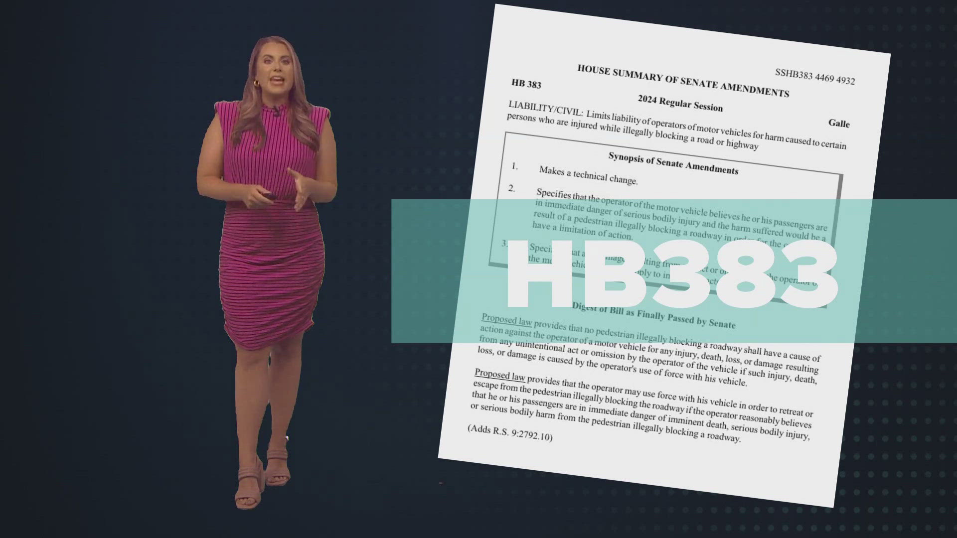 In your Breakdown: the Louisiana Legislature has passed a bill limiting liability to drivers who push through people illegally blocking the street.