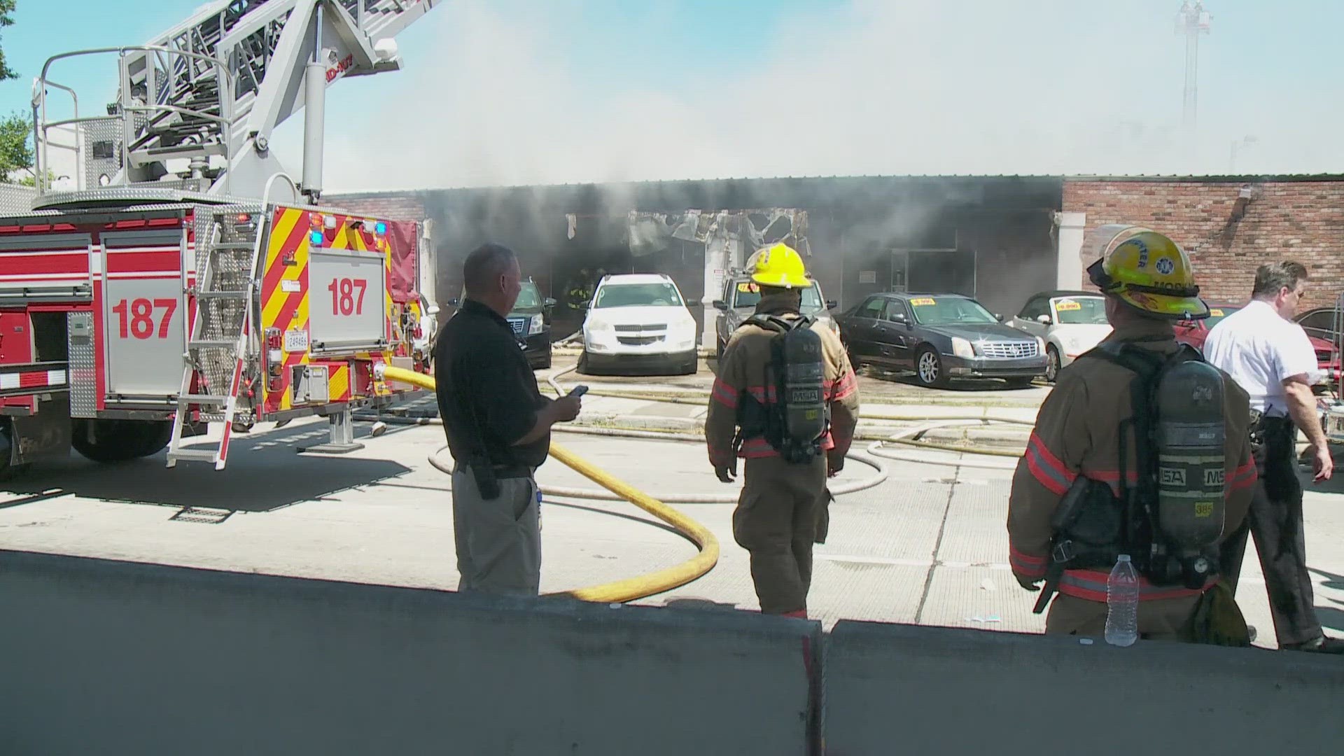 The Jefferson Parish Fire Department battled a 3-alarm blaze at a used car lot along North Causeway at Veterans Boulevard on Thursday afternoon.