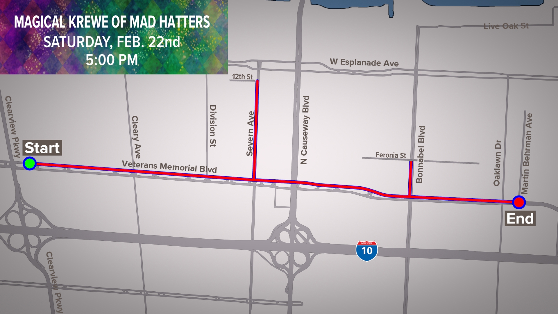 Magical Krewe of Mad Hatters parade route and time 2025