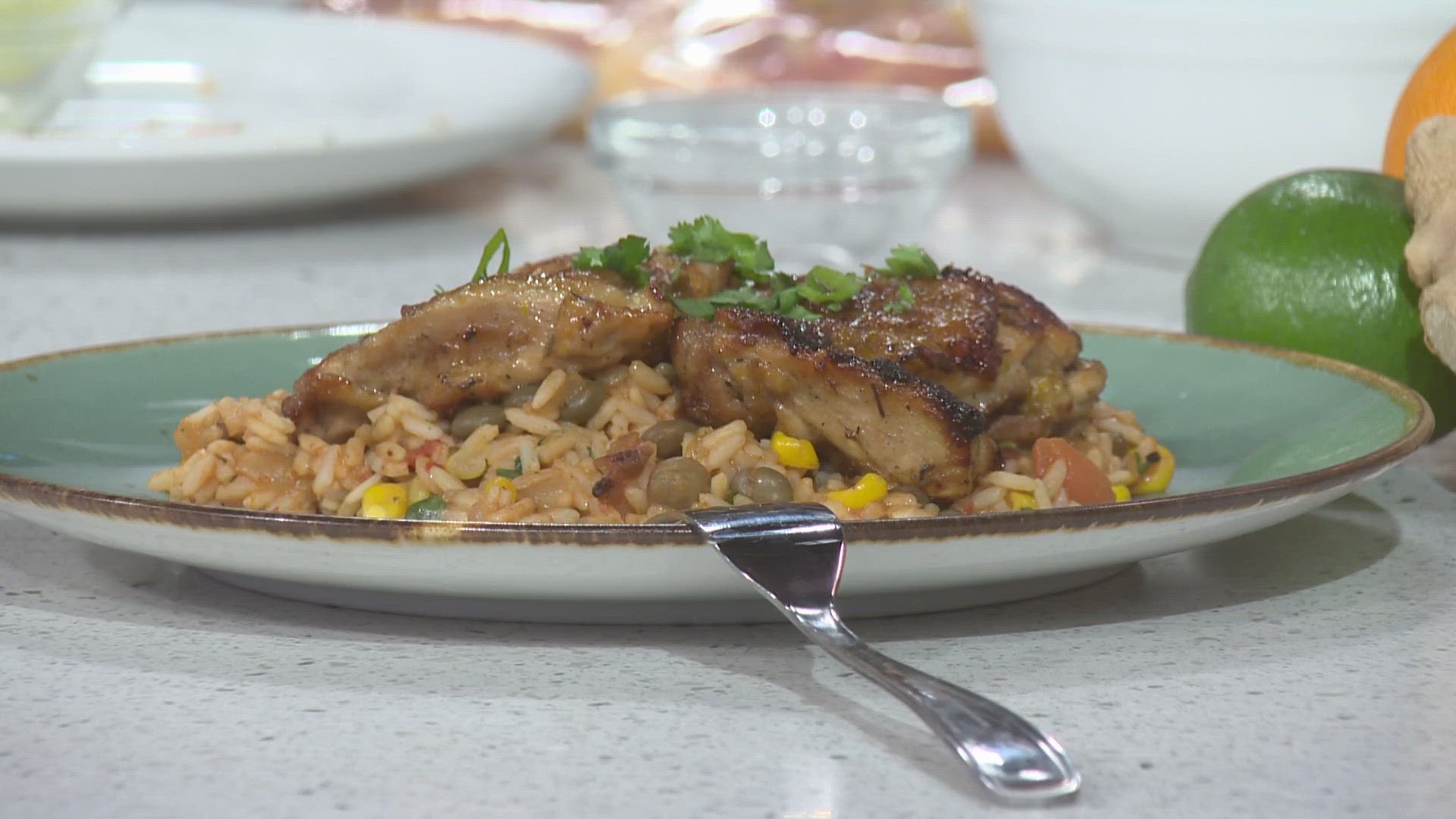 Chef Belton is celebrating Caribbean Heritage Month by making spicy glazed Caribbean chicken & pigeon peas and rice.