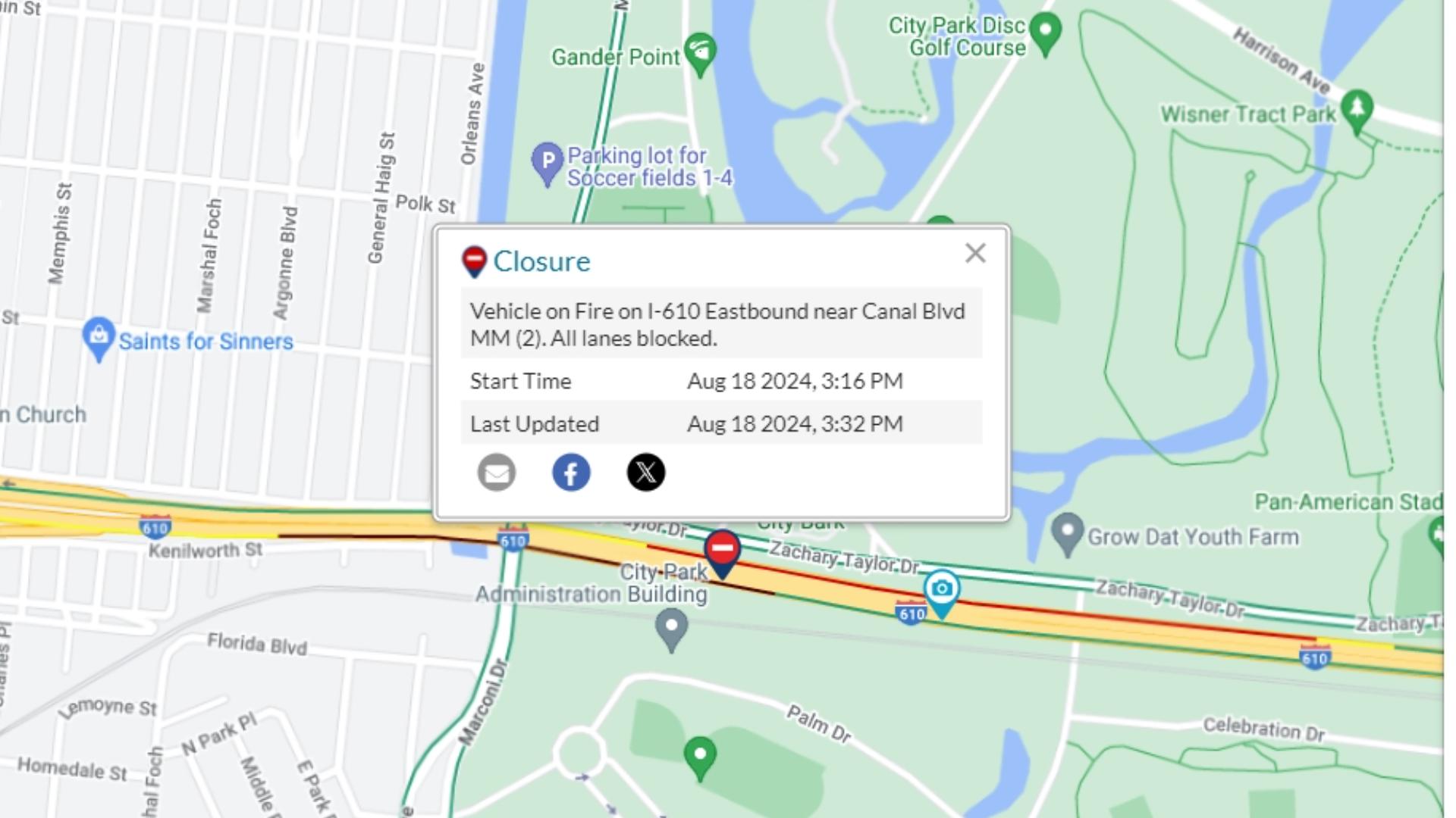 All lanes reopen on I-610 Eastbound after vehicle fire near Canal Blvd ...