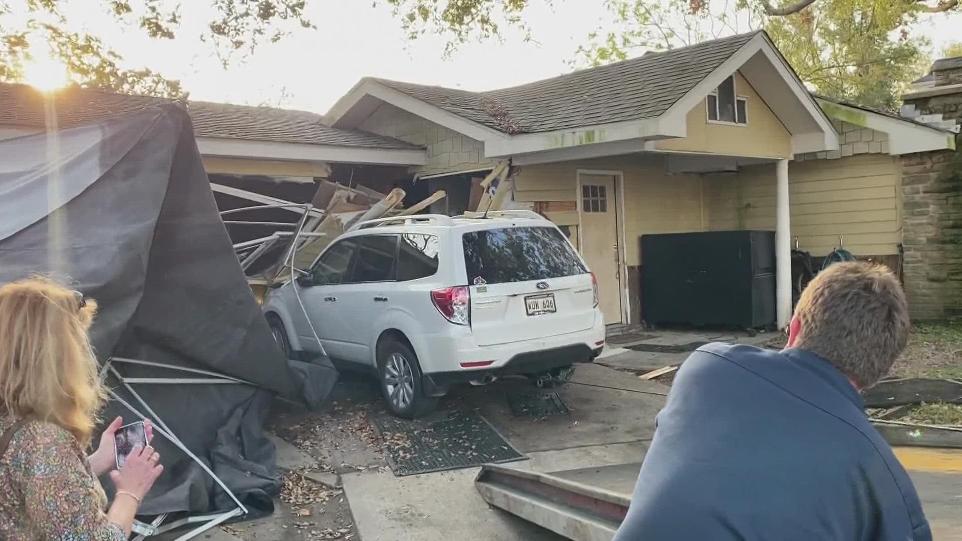 A homeowner is thankful to be uninjured after a vehicle drove into his home Wednesday just moents after leaving his living room.
