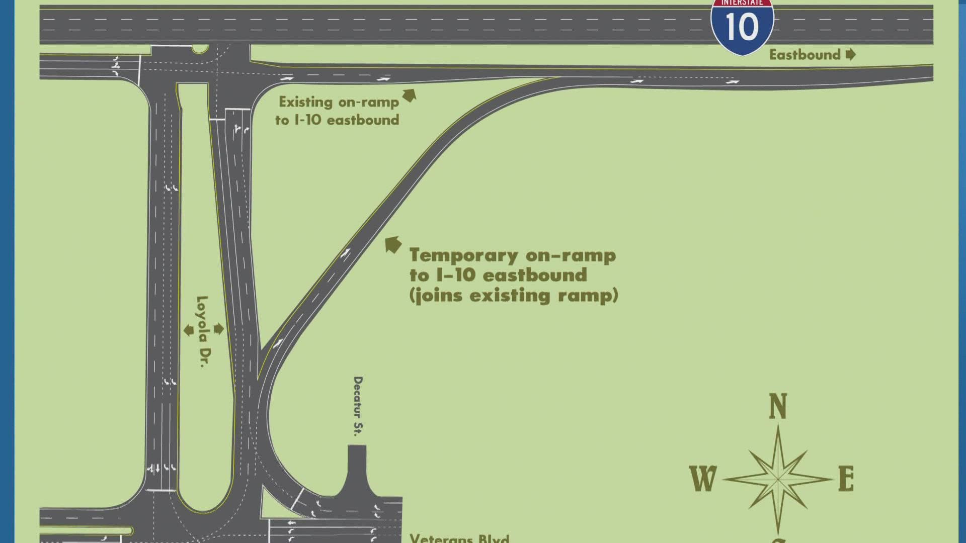 A temporary ramp connecting Veterans Memorial and the airport will open Sunday ahead of the busy holiday traffic.