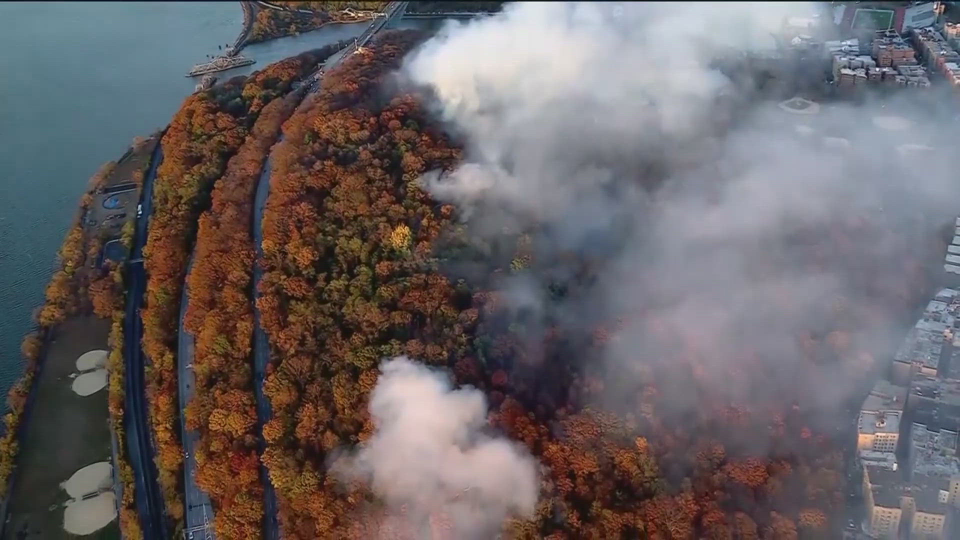 Yesterday, flames burned near a busy New York City street.