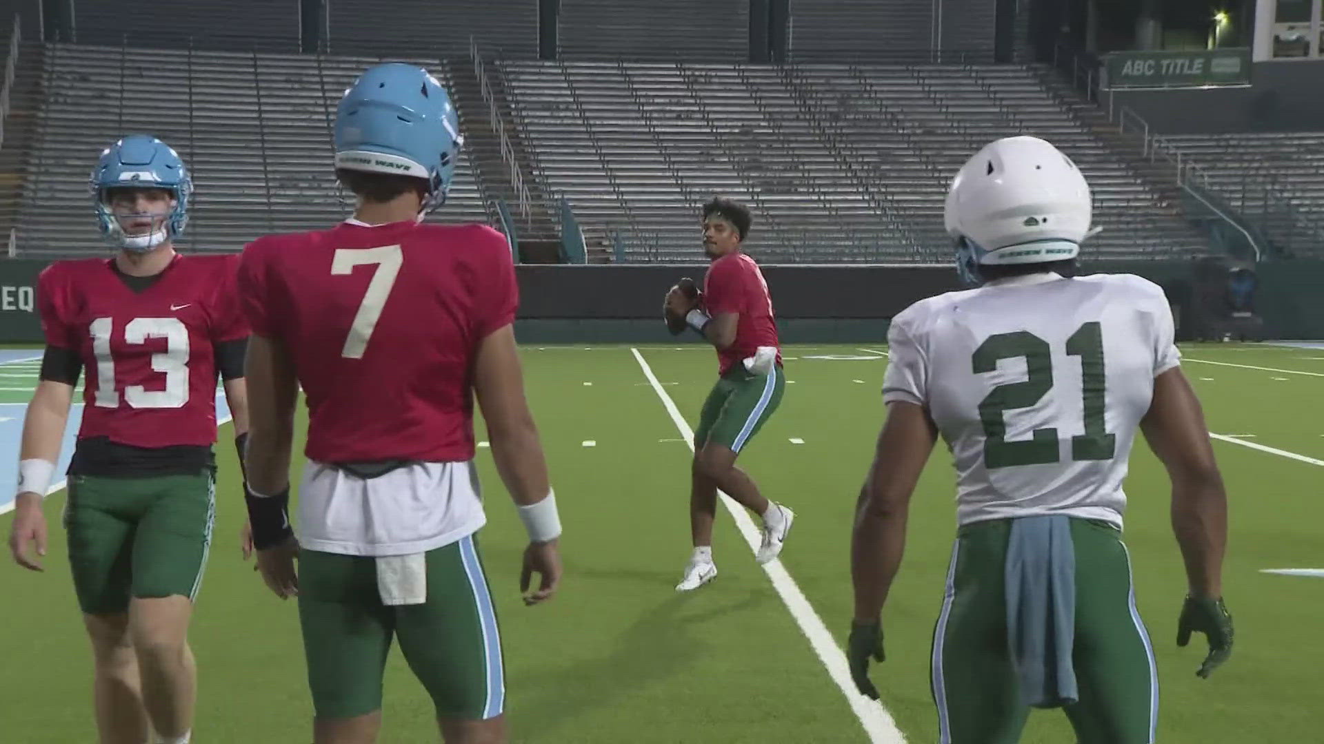 WWL Louisiana's Seth Lewis reports as many as three quarterbacks could play for both the Wave and the Lions when they face each other at Yulman Stadium on Thursday.