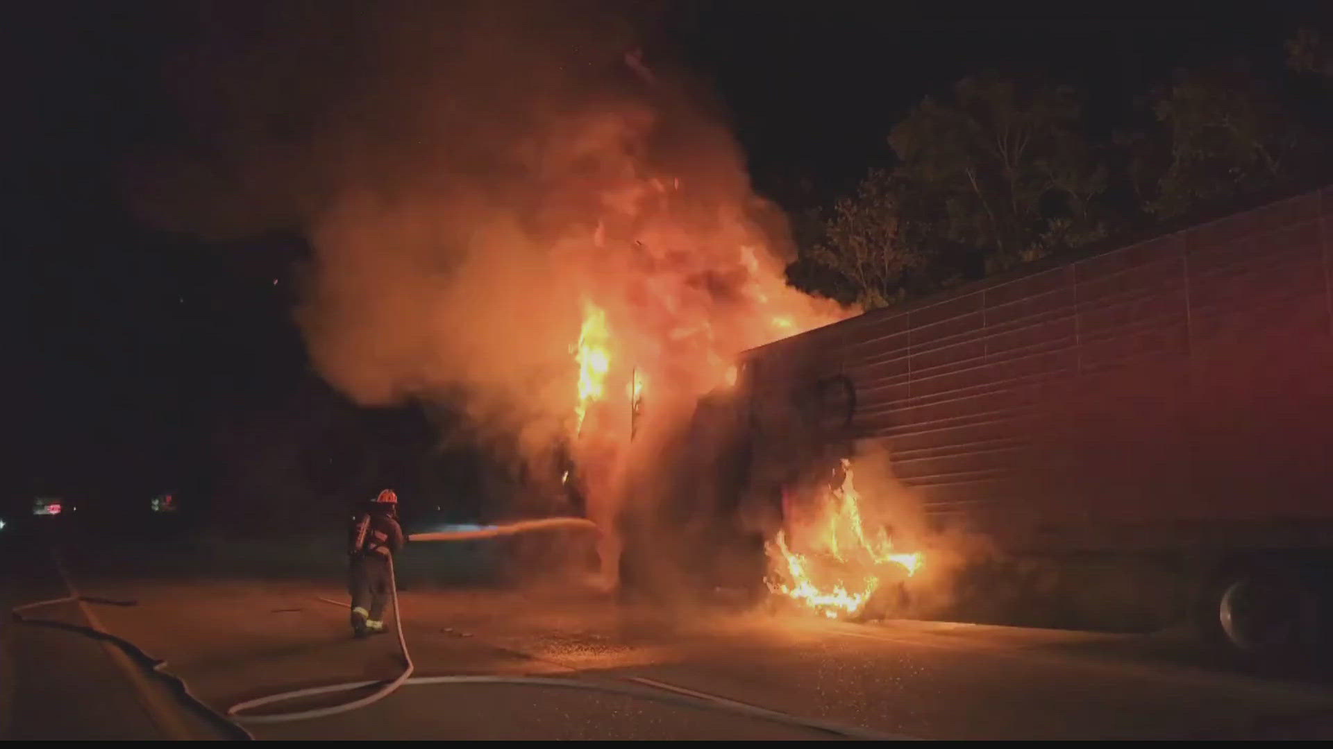 Around 9:52 p.m., crews were seen putting out the massive blaze near exit 5A. Officials said avoid the area.