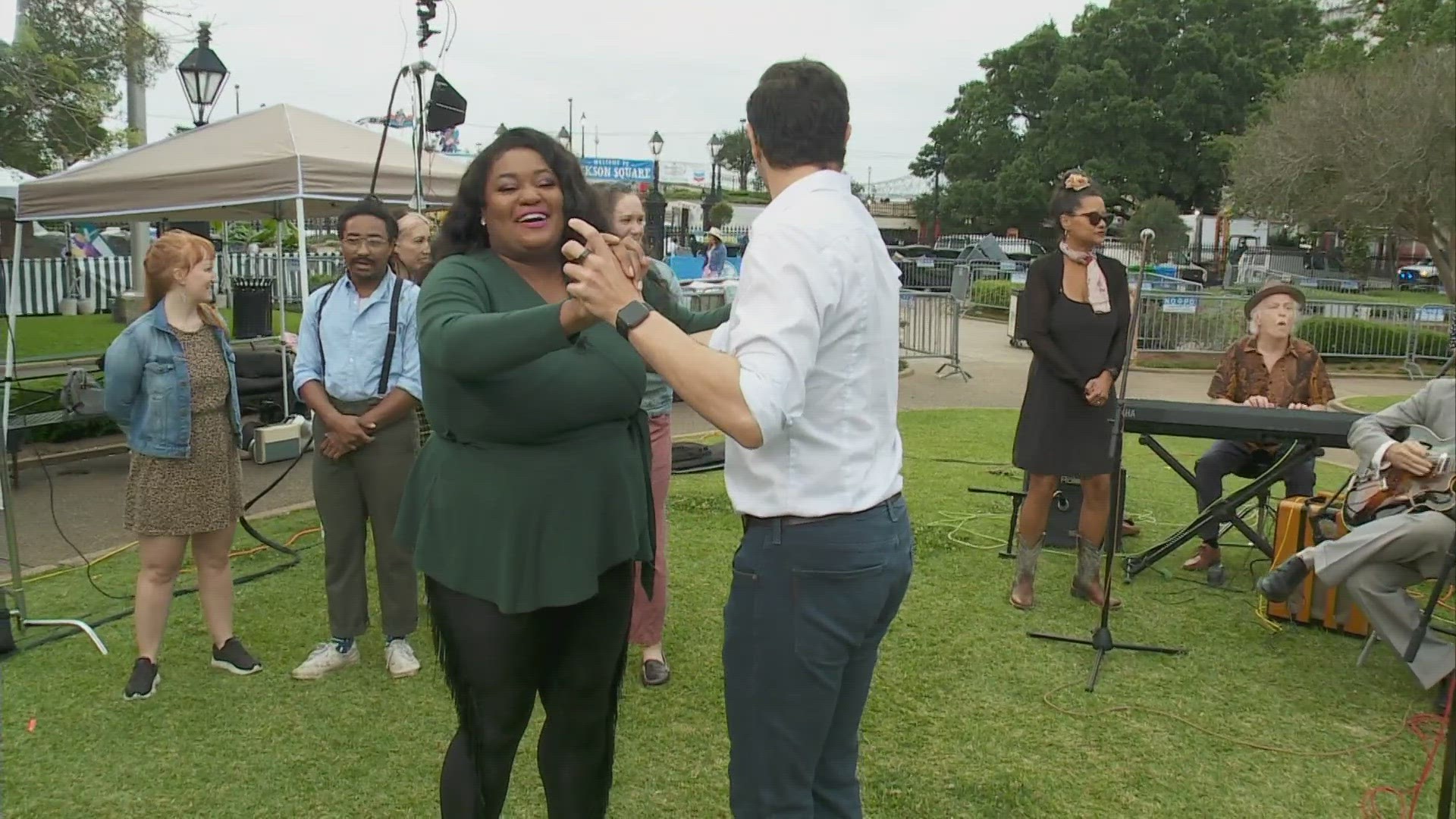 WWLTV is live at the French Quarter Festival and local dance group Nola Jitterbugs teach Whitney Miller a few dance steps.