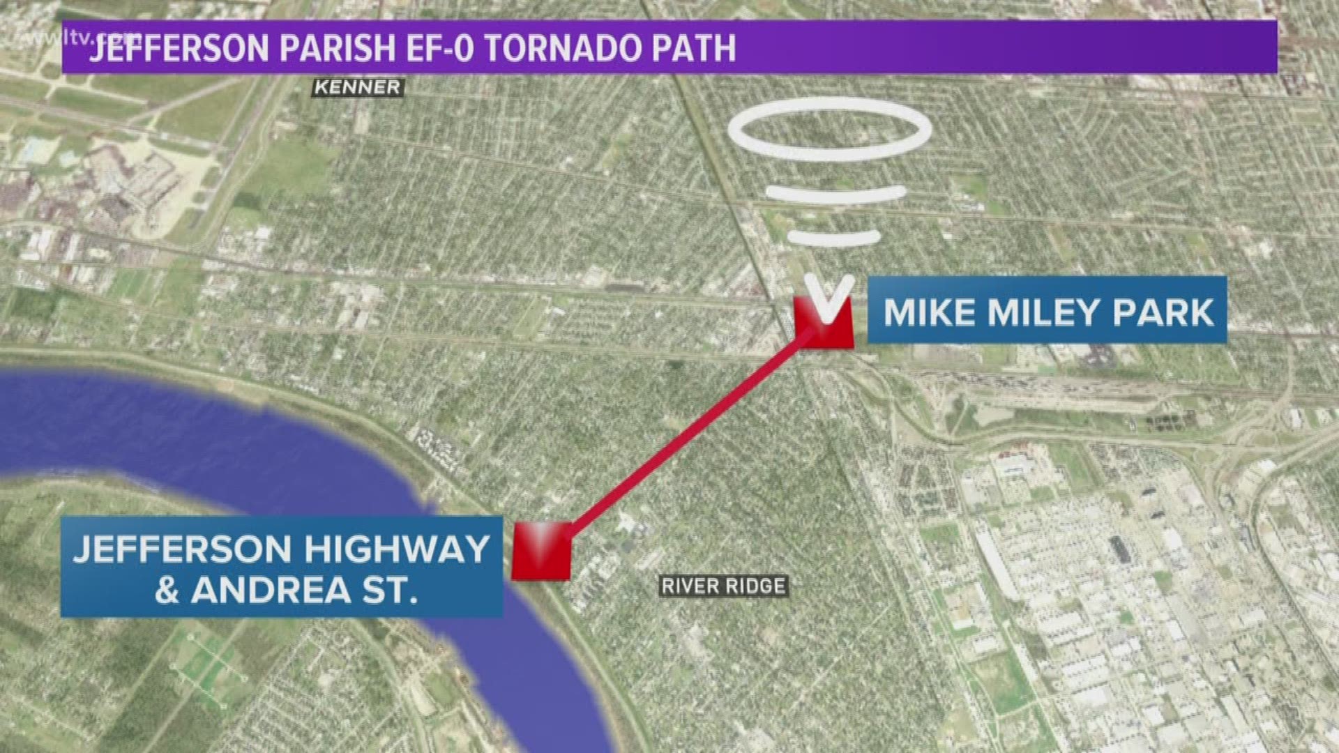 People living in River Ridge said they believed it was a tornado that caused damage to trees, power lines and homes on Sunday night.