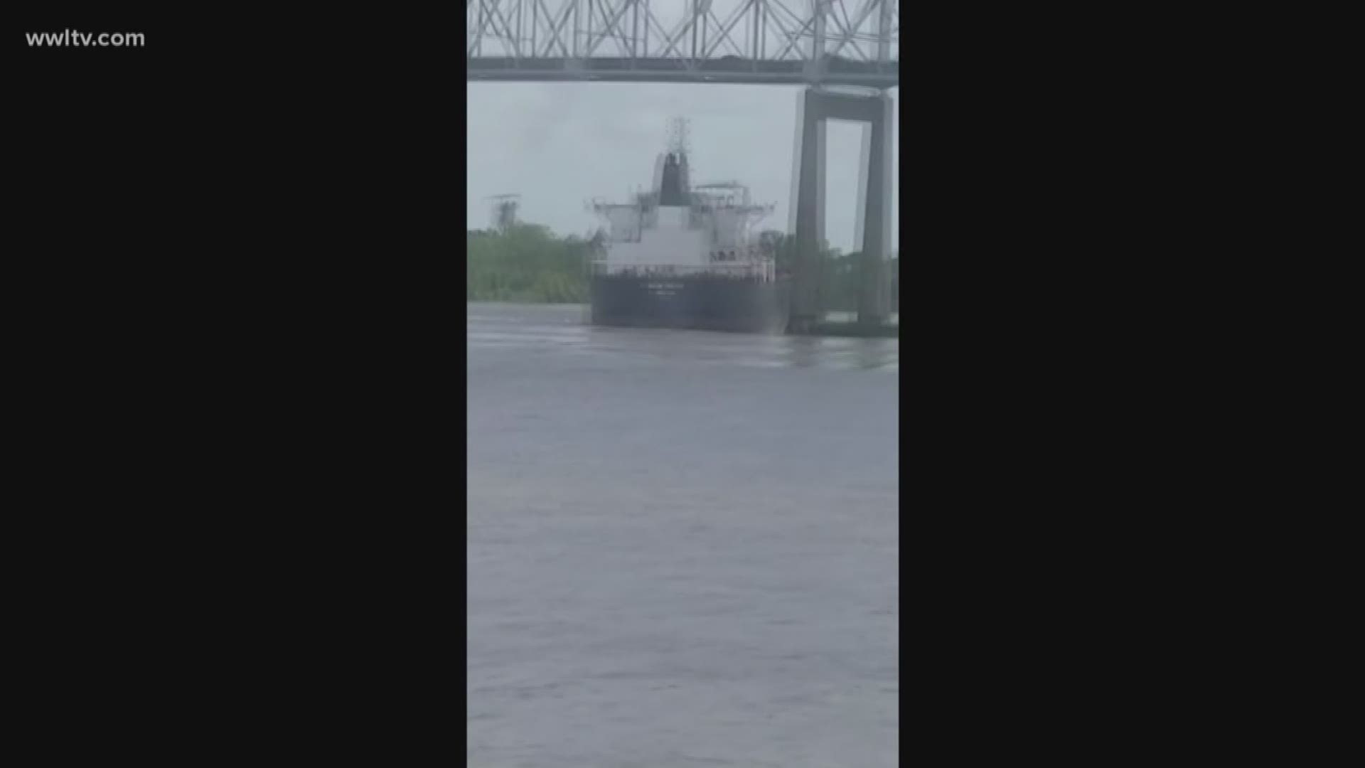 A ship being pulled by a tugboat hit the bridge Sunday afternoon, temporarily closing the roadway in both directions.