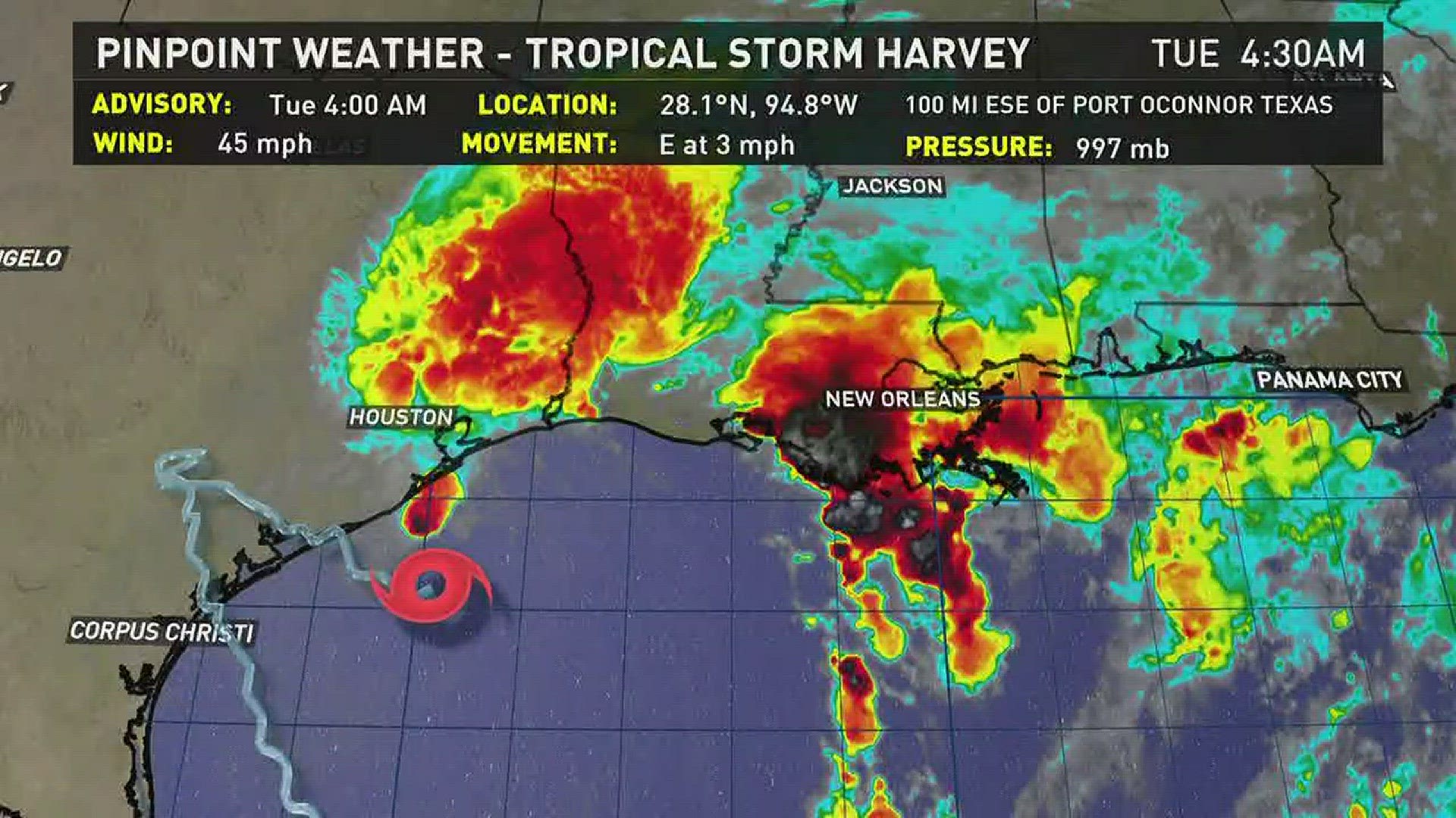 4:30 a.m. Tuesday Tropical Storm Harvey Update