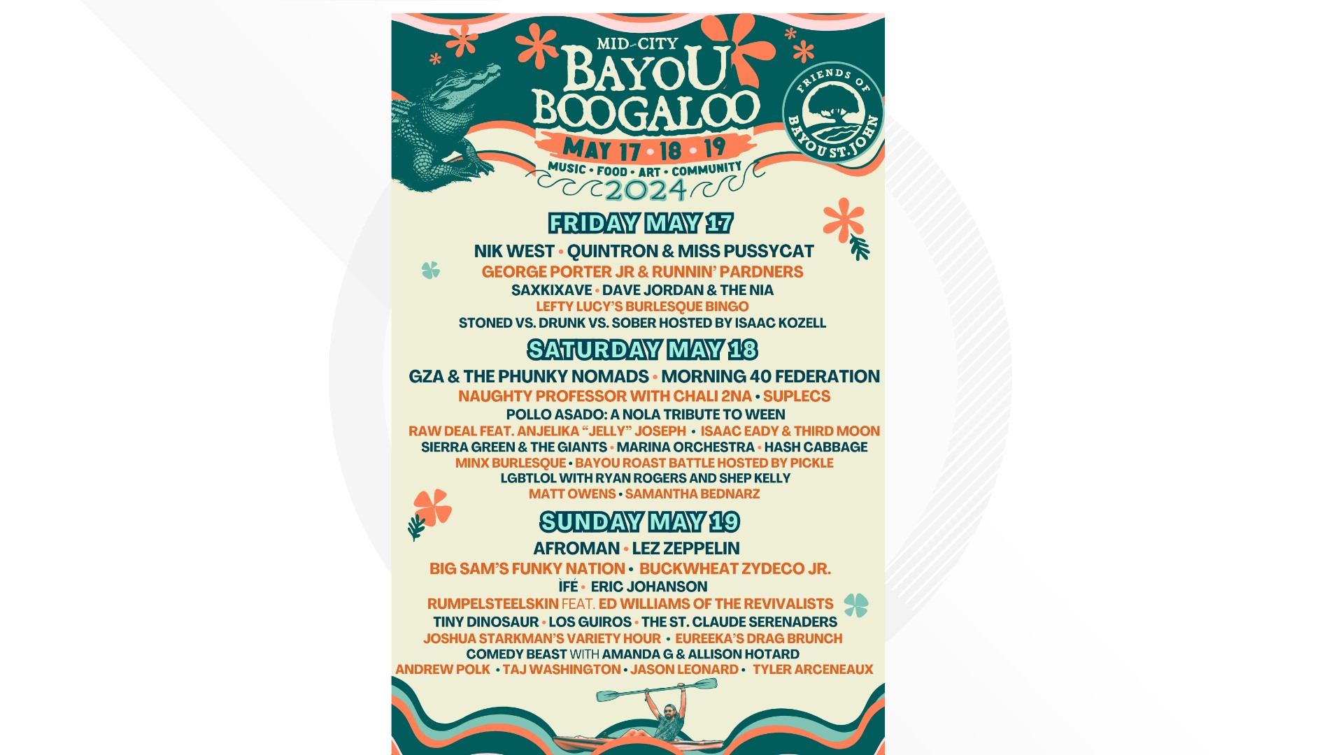 Who is performing at Bayou Boogaloo?