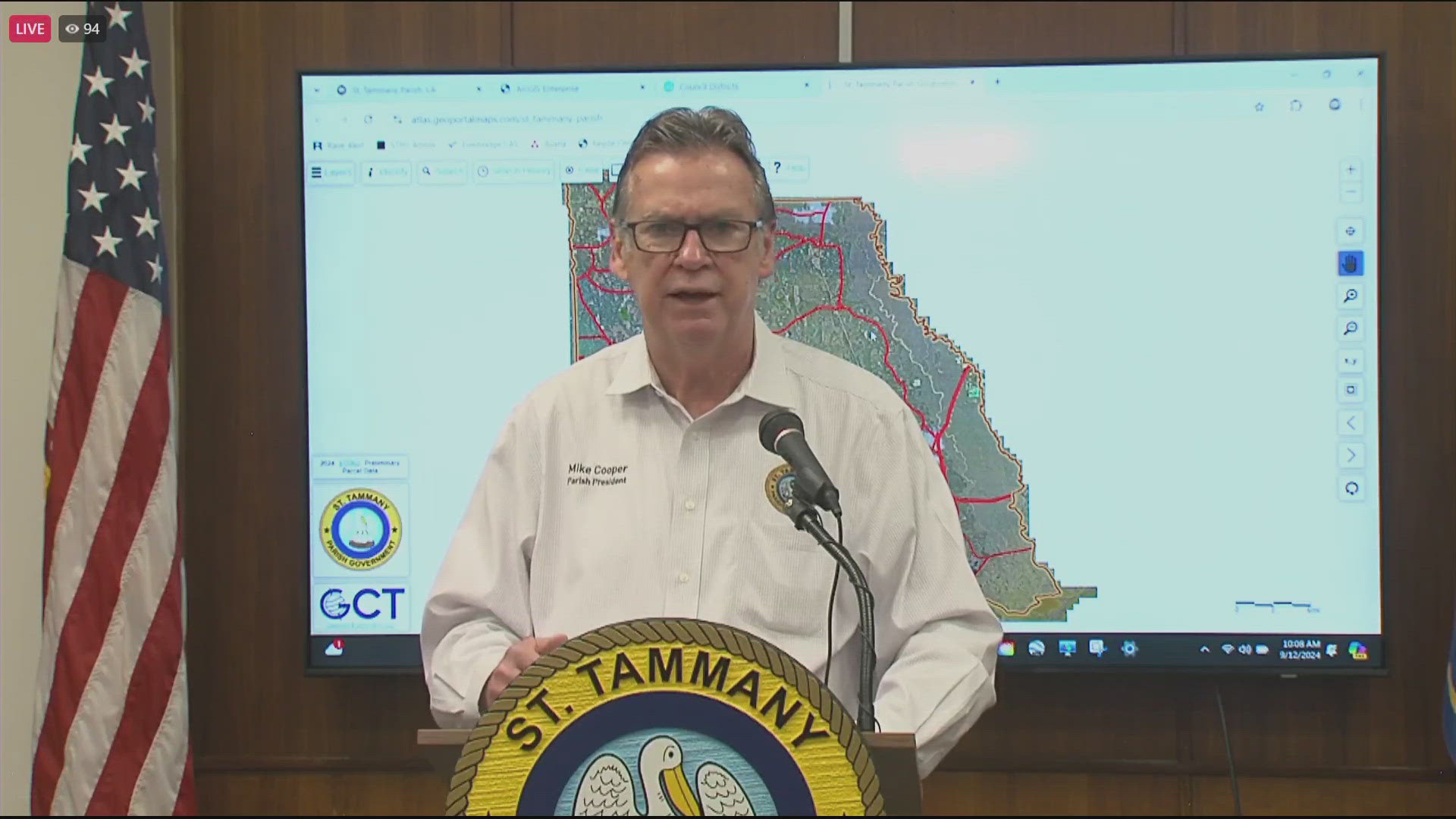 President Mike Cooper provides live update on the impacts from Hurricane Francine to St. Tammany Parish