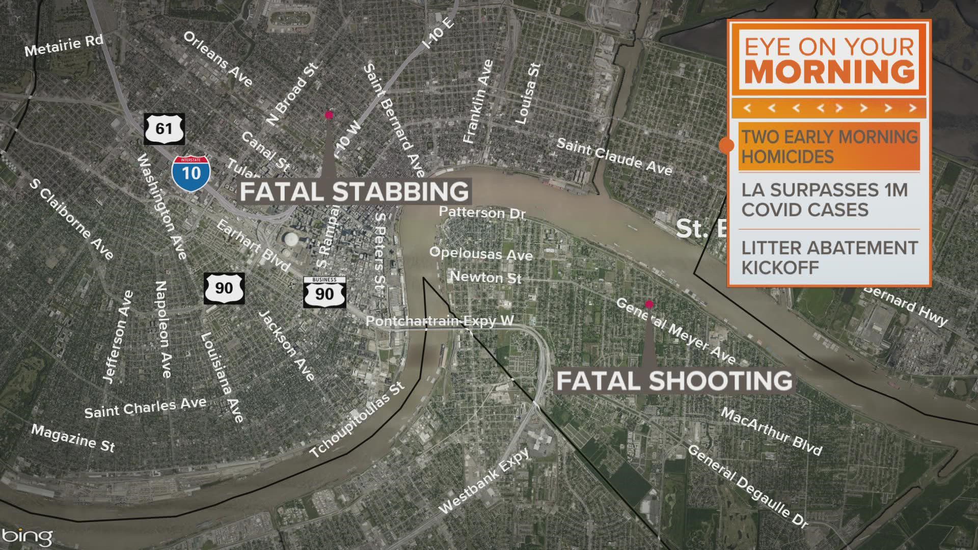 One man was shot multiple times in Algiers and another man was stabbed to death in Tremé