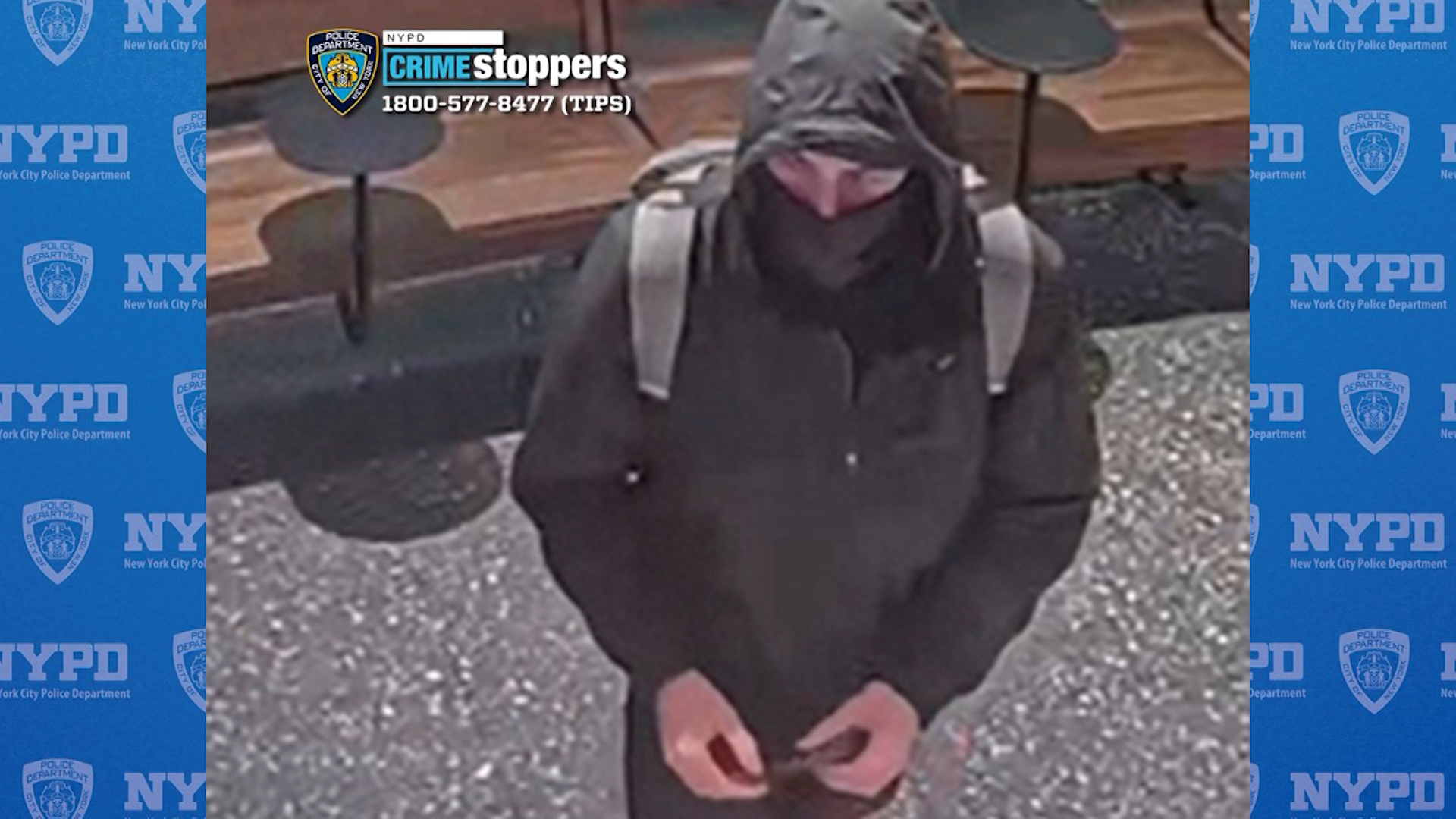 Still image from surveillance video allegedly showing gunman accused of fatally shooting UnitedHealthcare CEO Brian Thompson in New York.