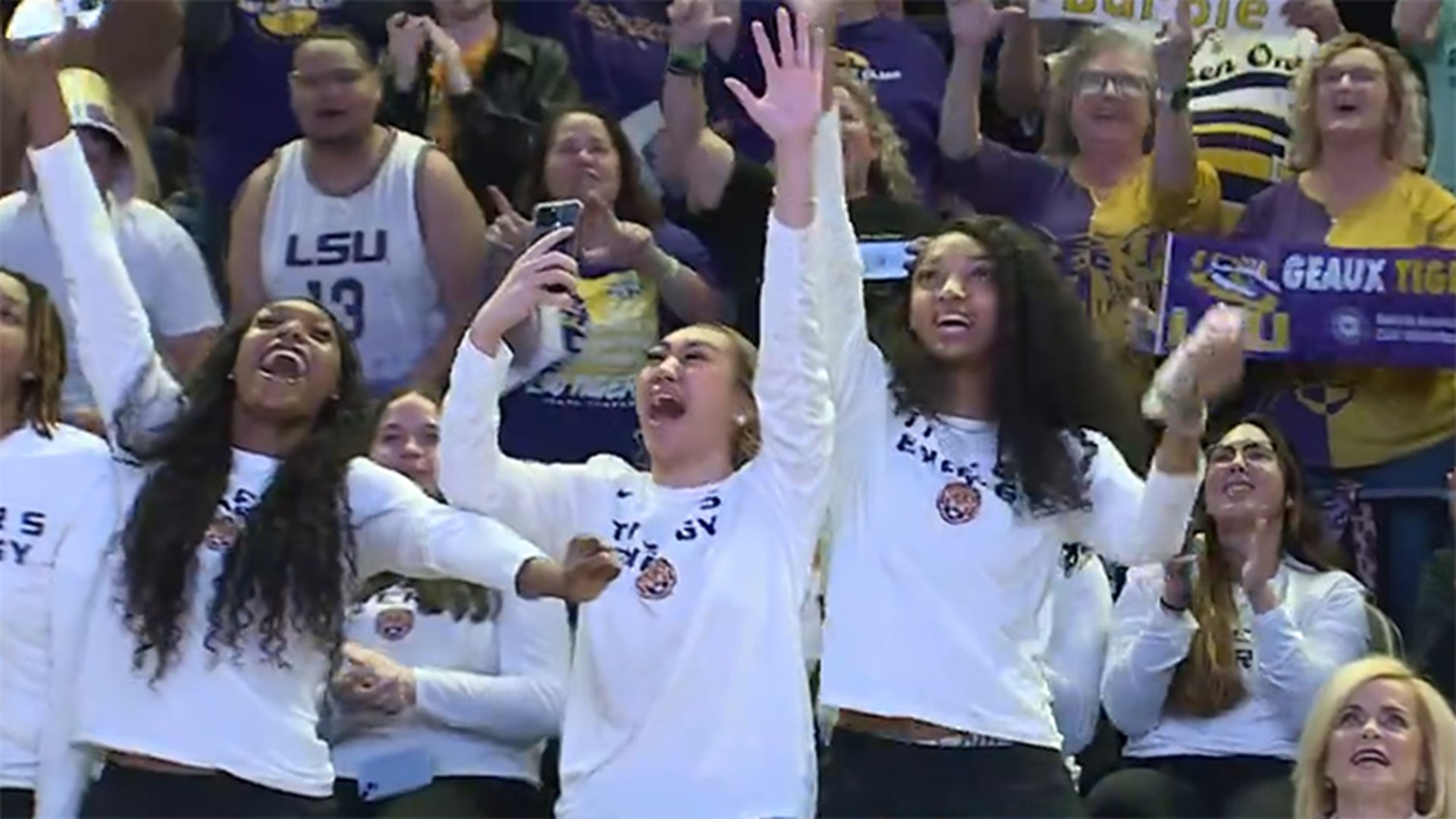 The LSU women's basketball defending national championship team celebrated its bracket unveiling Sunday in Baton Rouge.