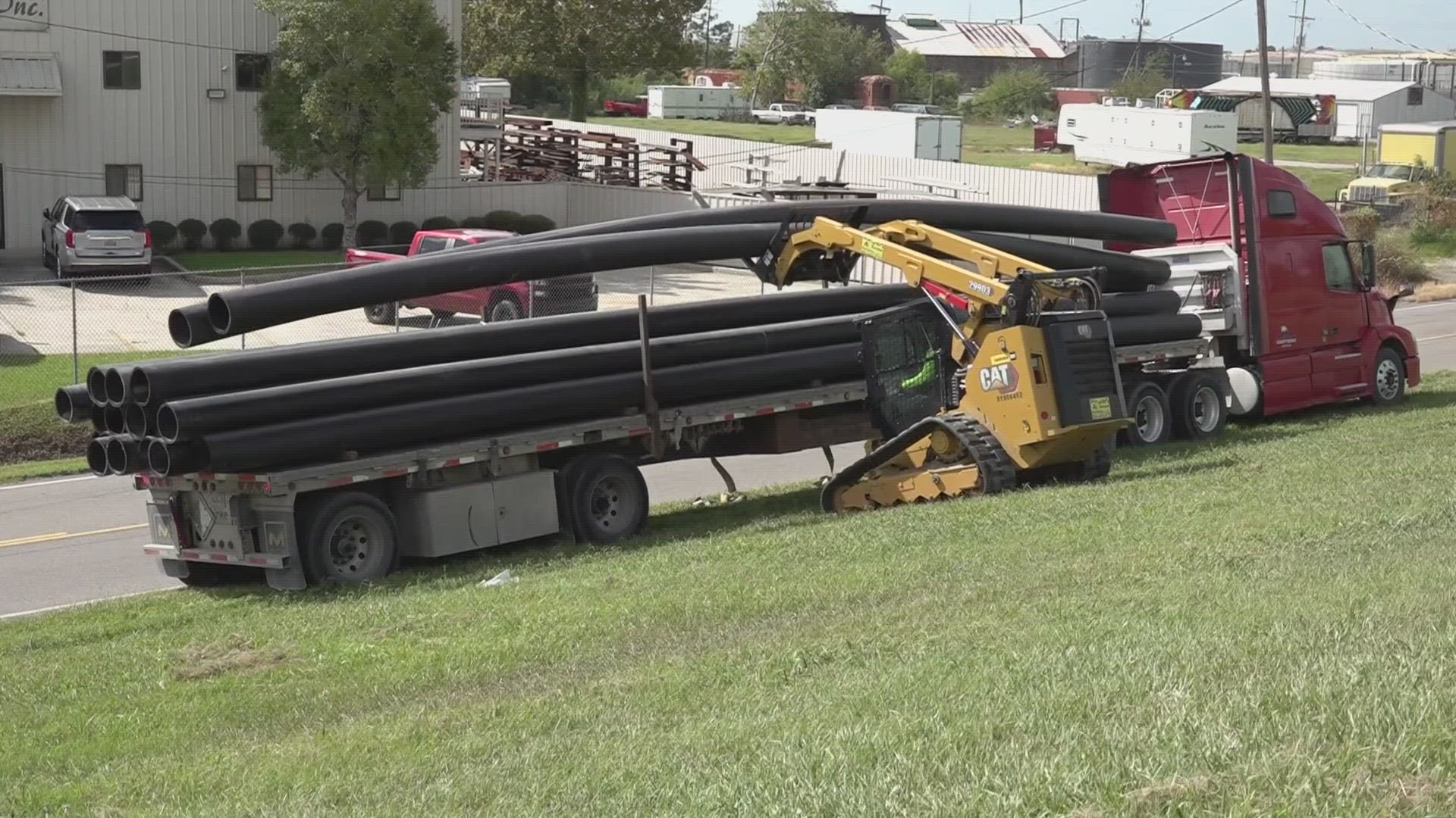 Pipe was unloaded on the west bank of Jefferson Parish as it plans to begin laying down a several-miles-long pipeline to freshwater ahead of the saltwater intrusion.