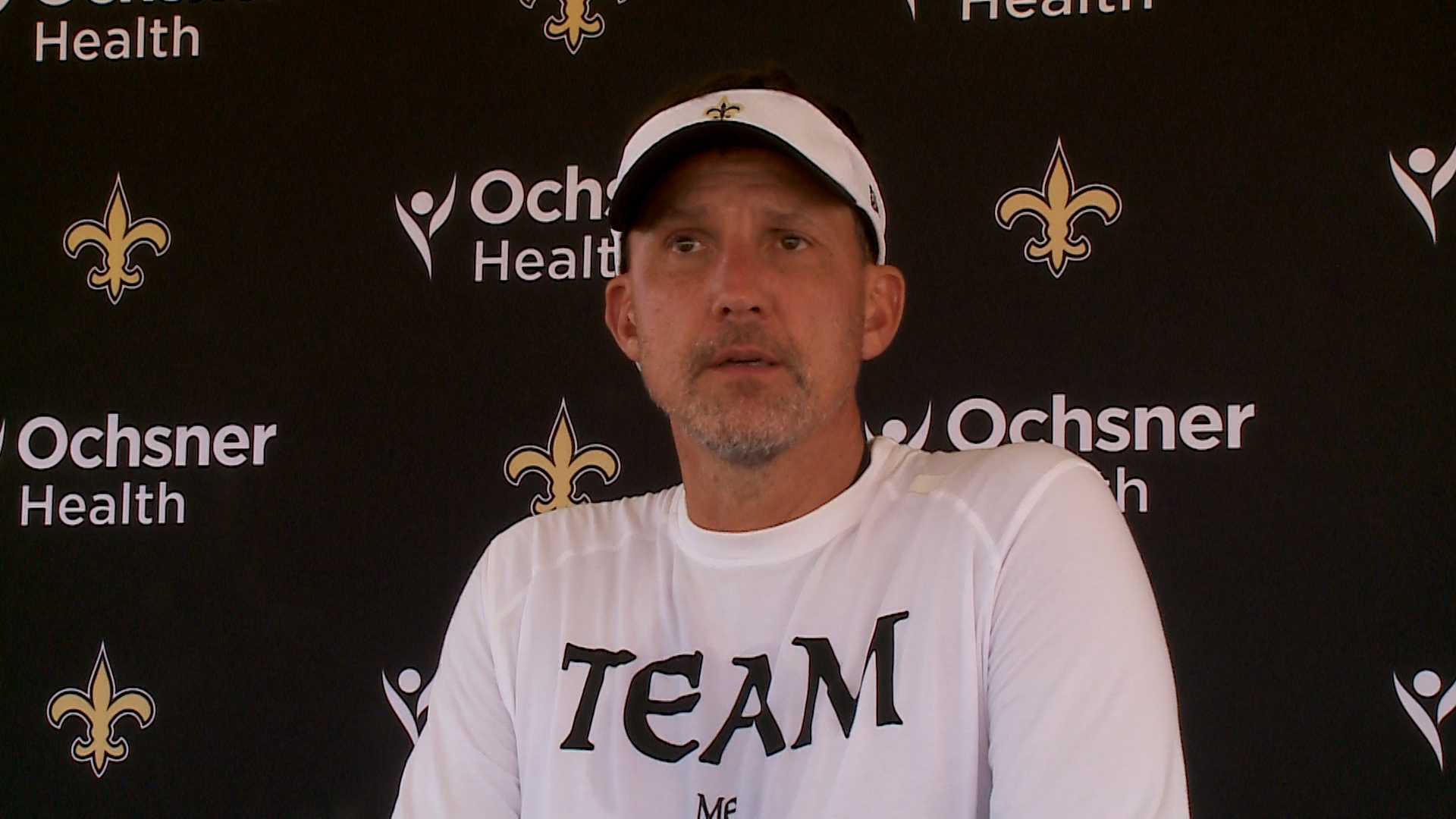 Head coach Dennis Allen addresses media following practice on Day 8 of the 2024 Saints training camp at UC-Irvine in California on Wednesday, Aug. 2.