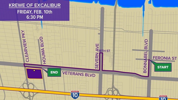 Krewe of Excalibur 2023 parade route