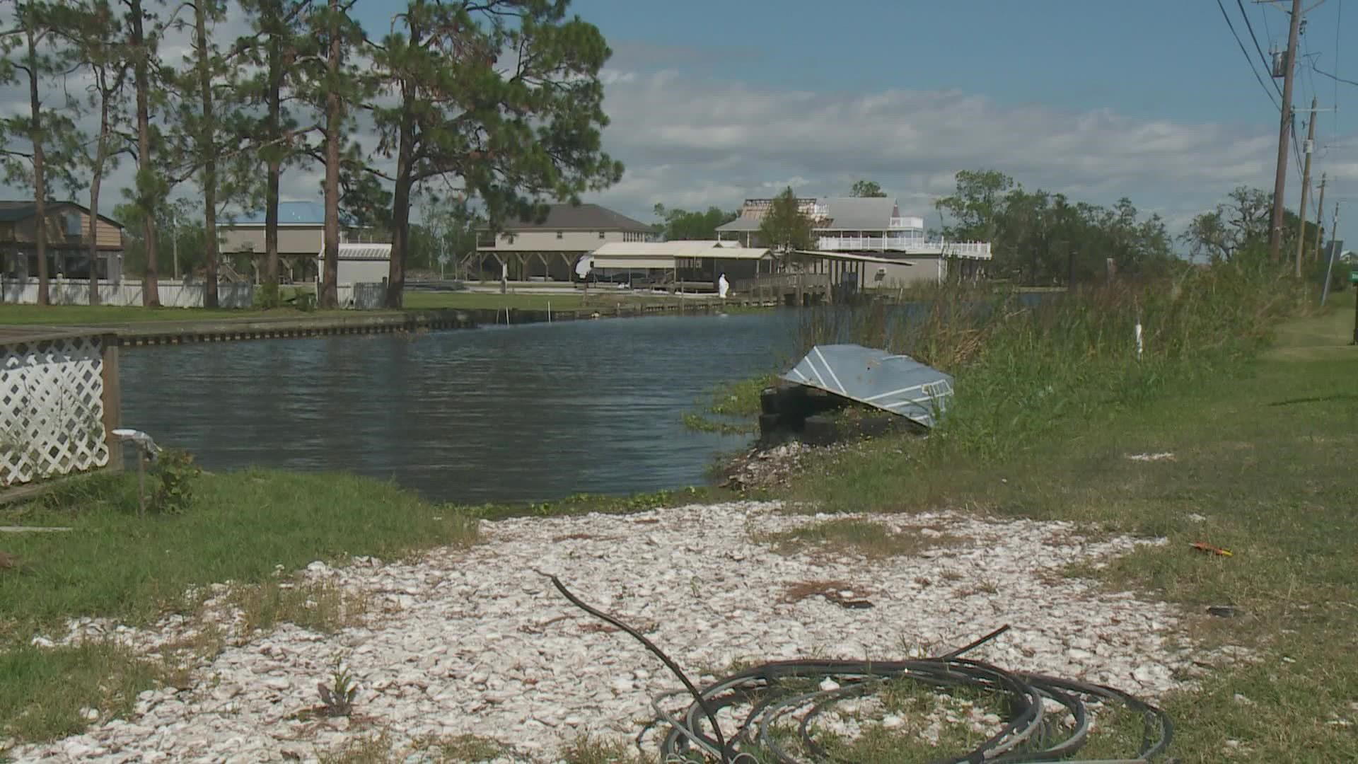 Just seven miles from the Gulf in Theriot, homes along Bayou Dularge bear the scars of Hurricane Ida.