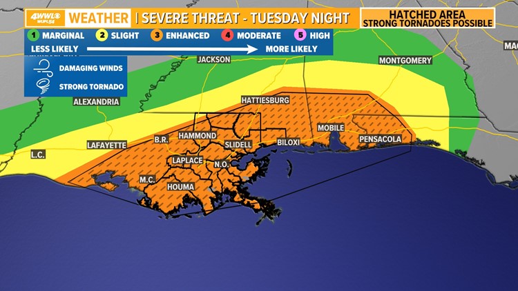 Severe weather expected Tuesday evening for Southeast Louisiana