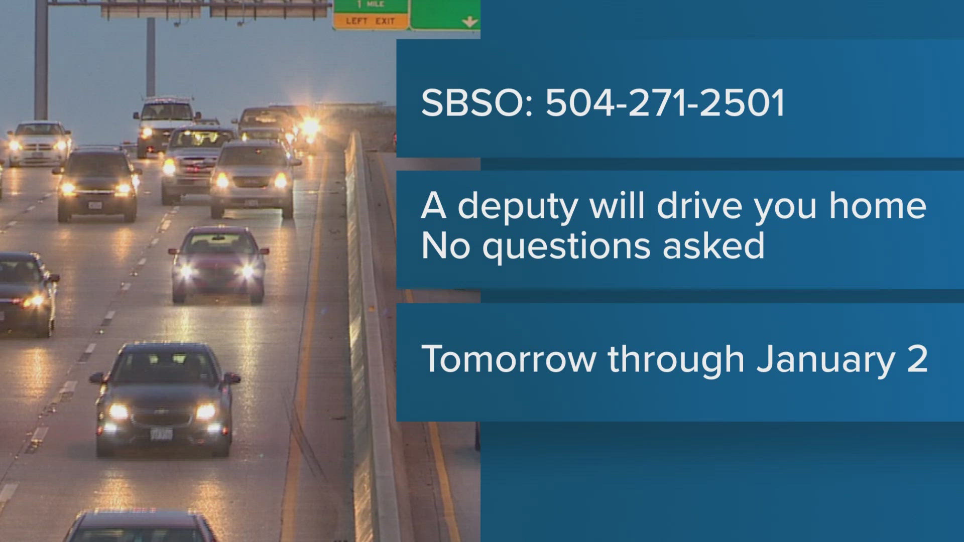 The St. Bernard Sheriff's Office is offering free rides home to parish residents who have had a little too much to drink.