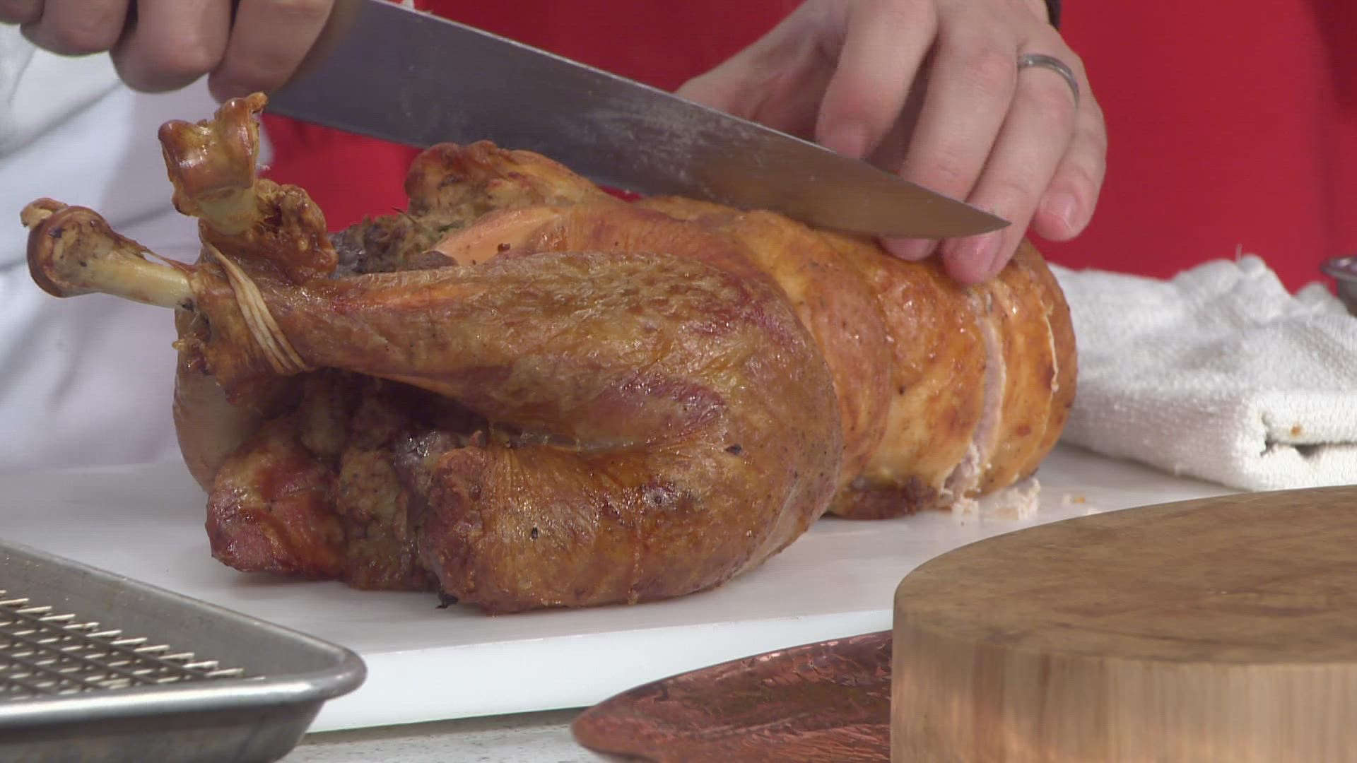 Chef Justin Koslowsky shows us how he prepares a Thanksgiving turkey.