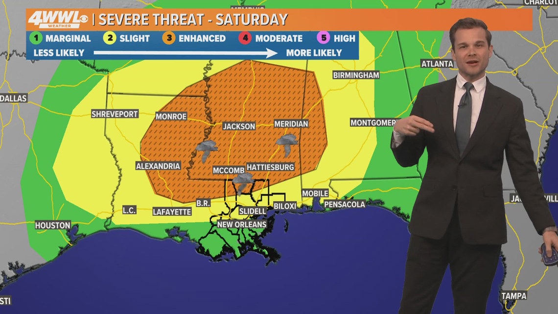 Weather Impact Alert: Tornadoes possible Saturday across the south ...