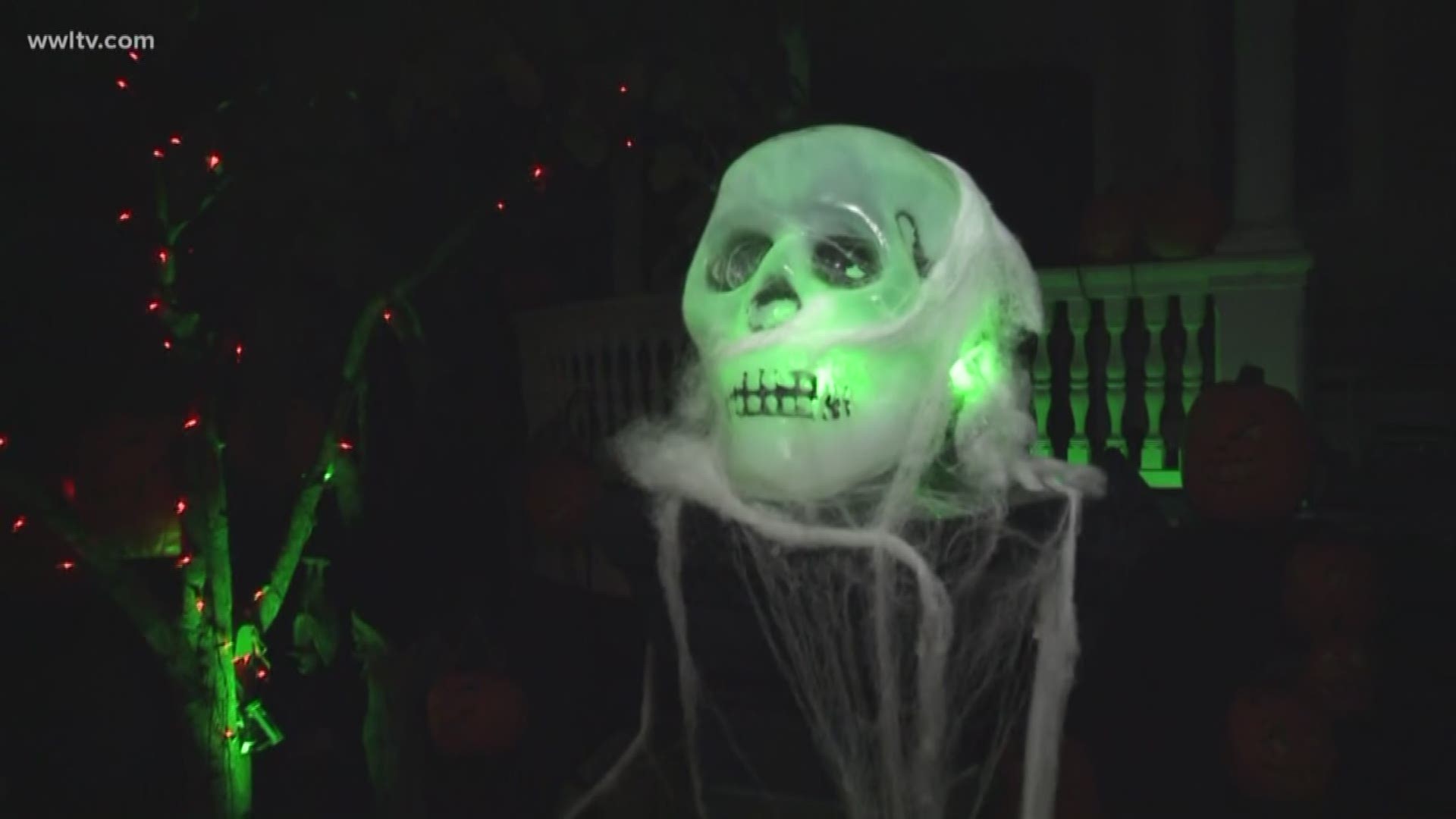 Ghost Manor Halloweenthemed light show on Magazine Street