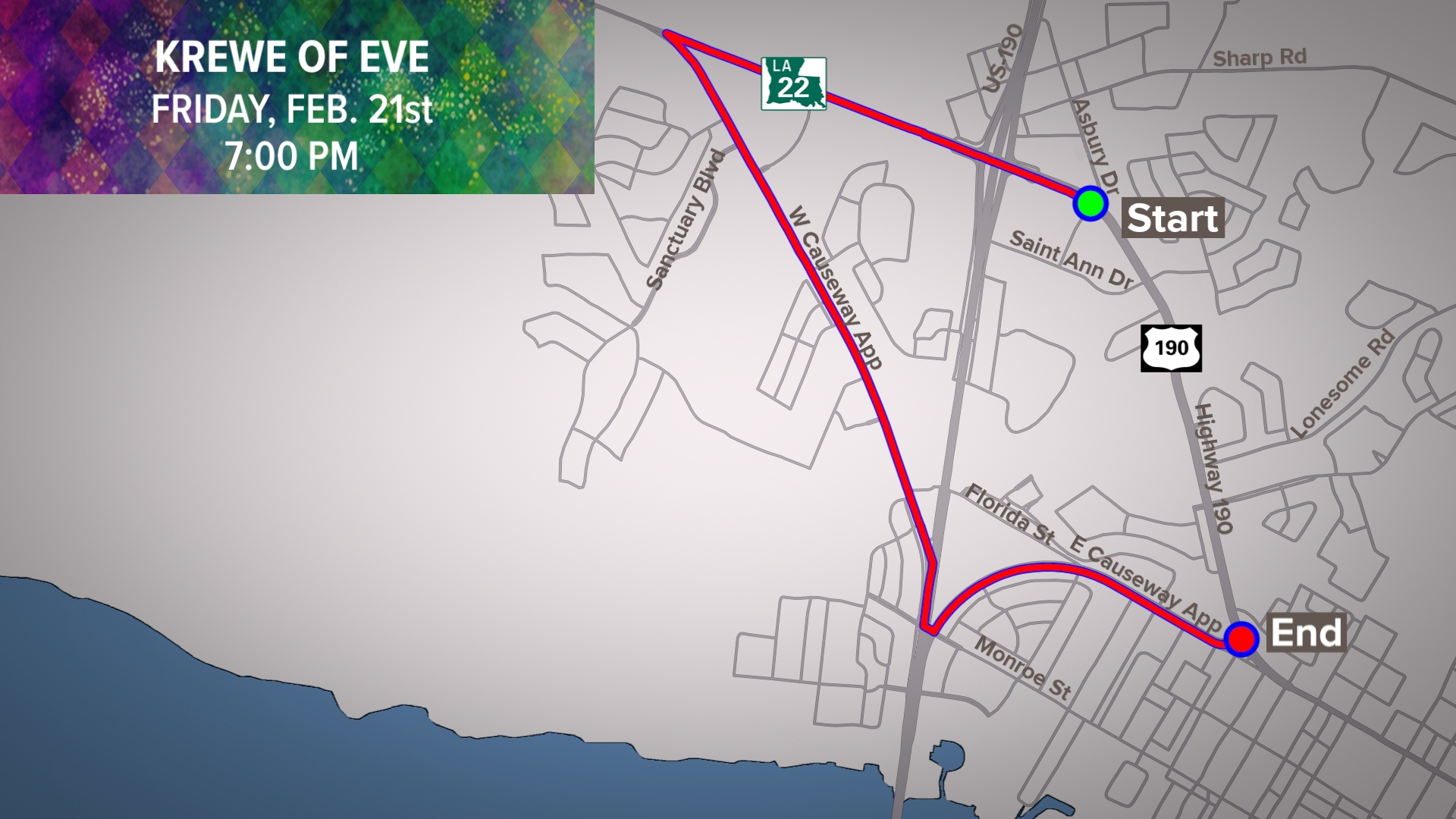 Krewe of Eve parade route and time 2025