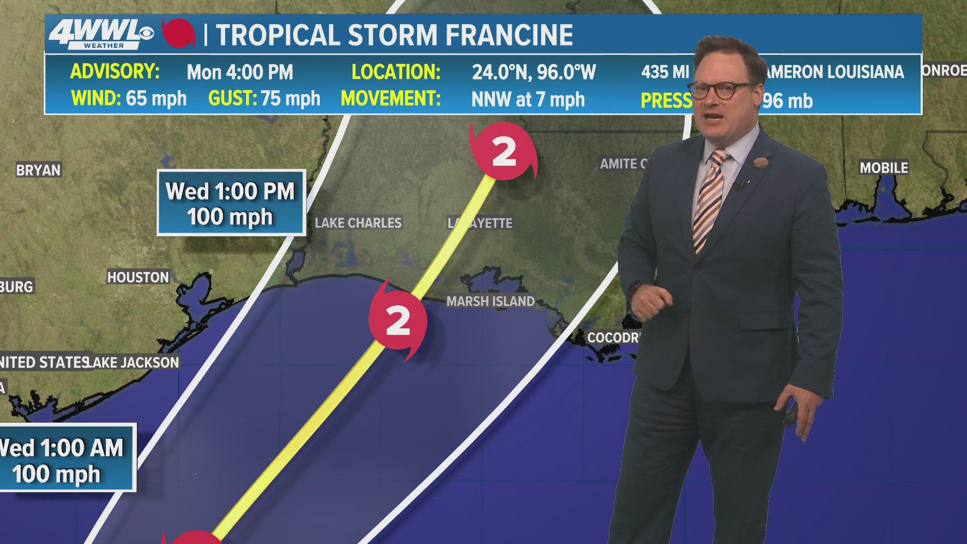 WWL Louisiana's complete team coverage as Tropical Storm Francine is projected to pick up strength and make landfall in Louisiana on Wednesday, Sept. 9, 2024.