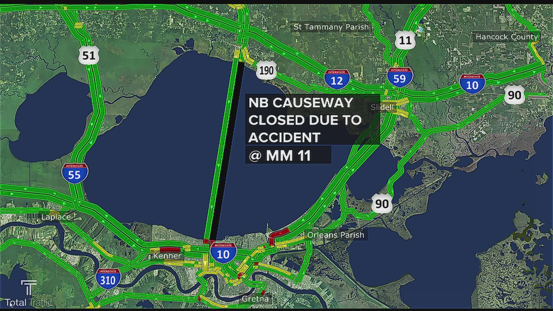 Northbound Causeway closed due to an accident