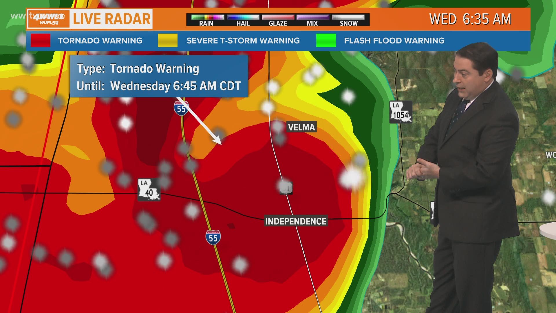 The warning has been issued for parts of Tangipahoa, St. Helena, Pike, Amite, Washington parishes until 6:45 a.m.