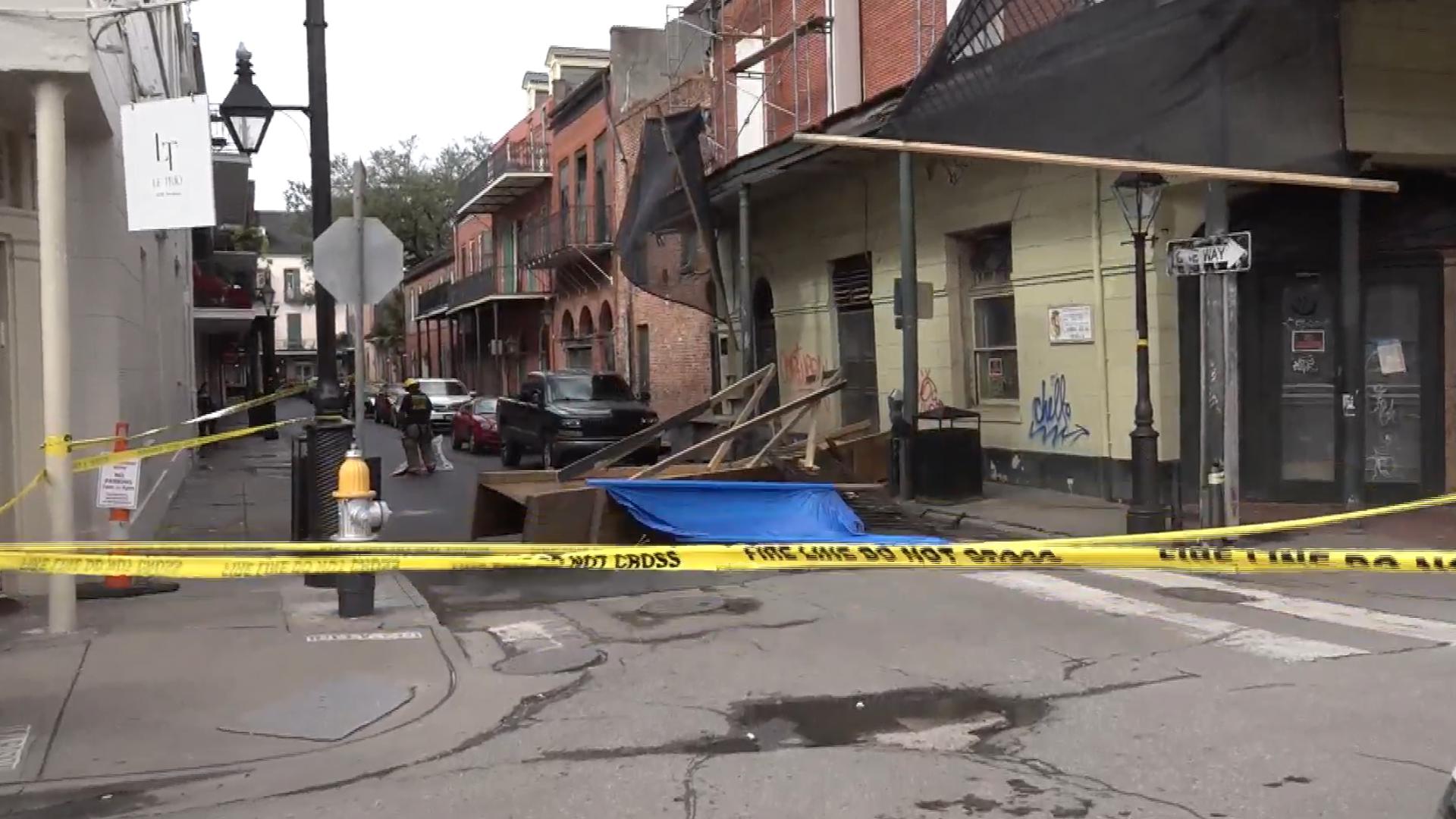 WWL Louisiana was on the scene and found the balcony to the vacant building of the former Tujaque’s Restaurant on the corner of Decatur and Madison Street Sunday.