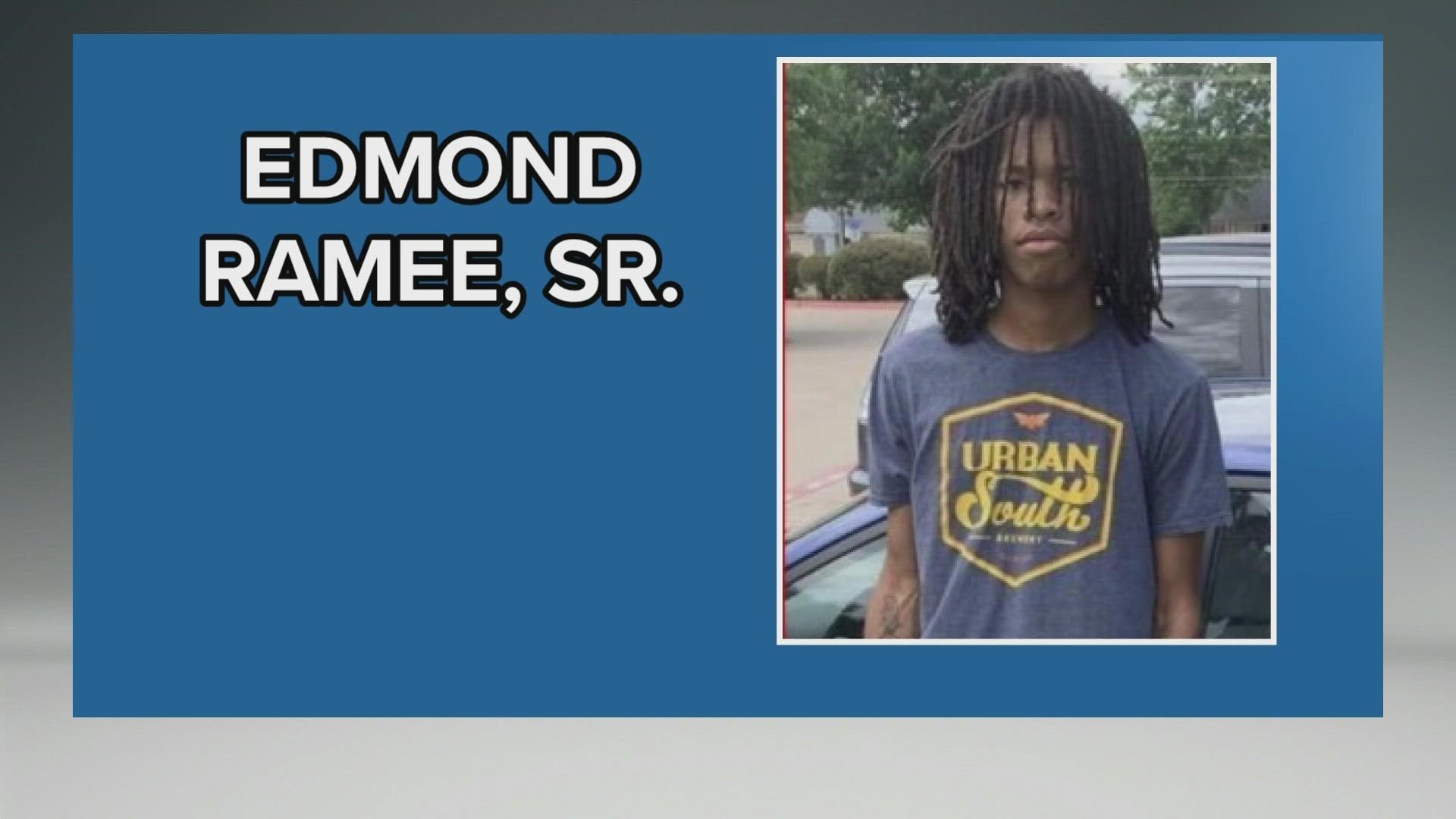 Edmond Ramee Sr. turned himself in to police and handed over his child Monday night. Ramee is a suspect in the killing of the child's grandfather.