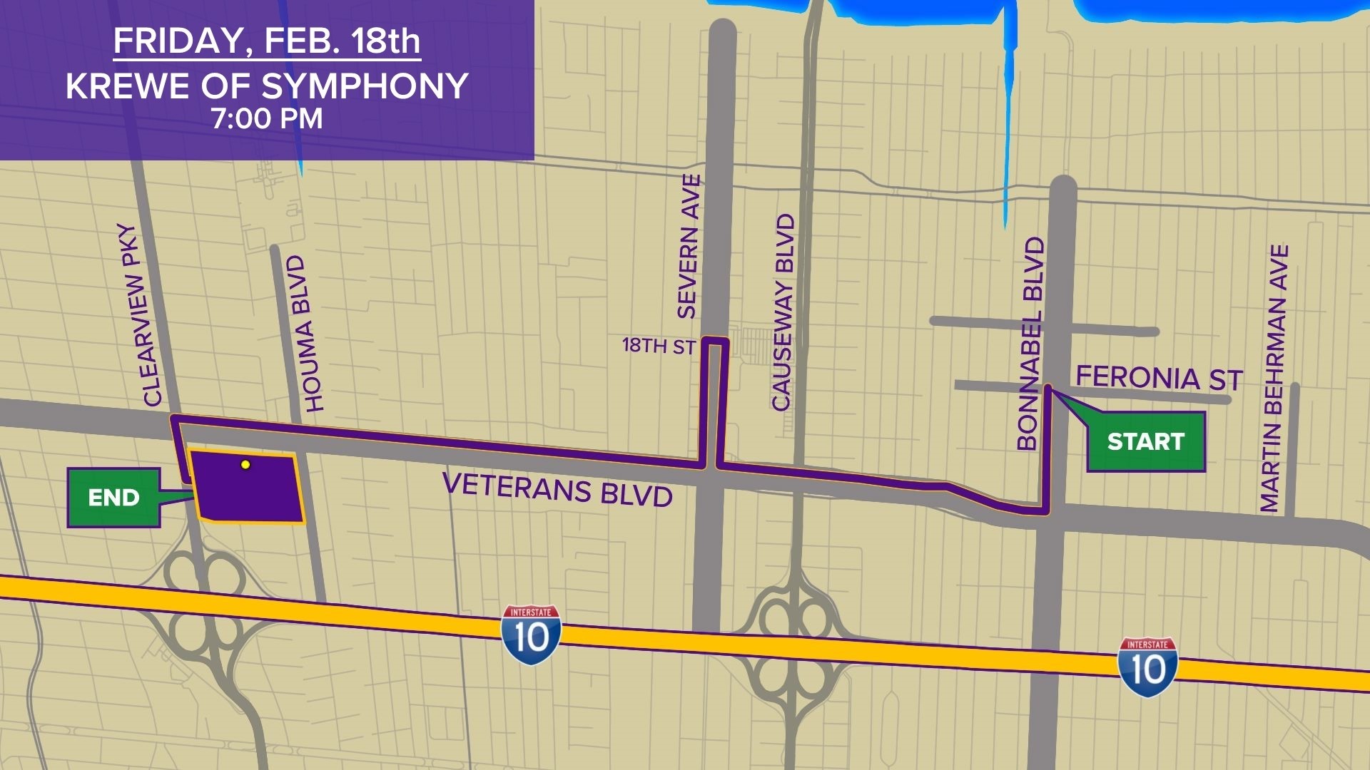 Krewe of Symphony 2022 parade route, start time