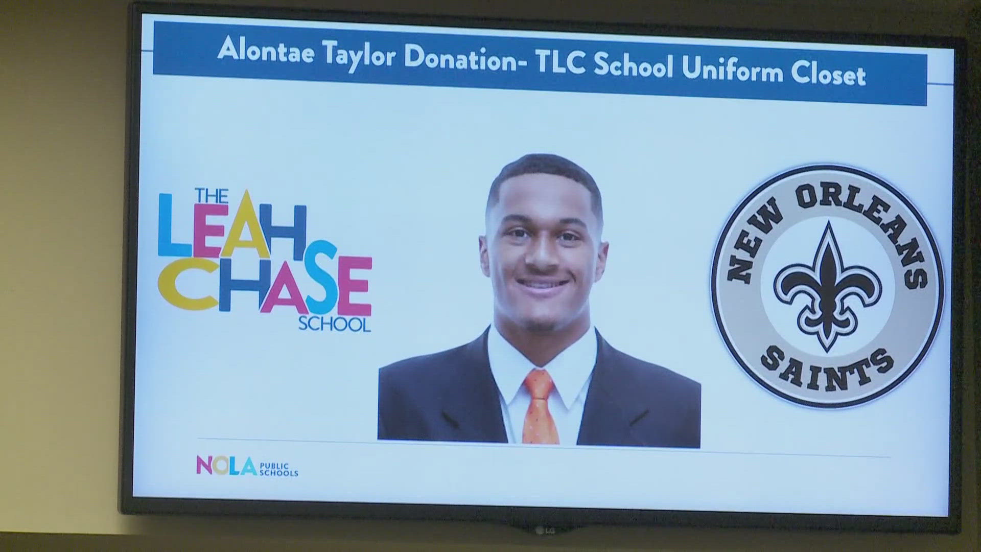 Taylor made a donation to New Orleans Public Schools. The district is opening up a uniform closet at the Leah Chase School.