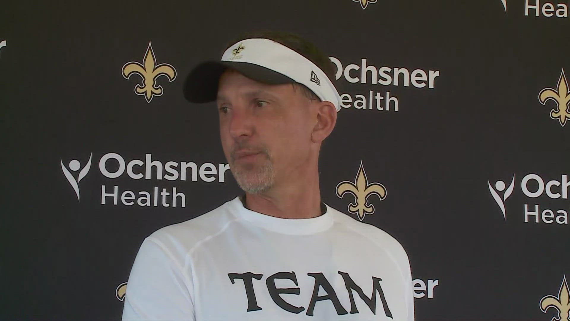 Head coach Dennis Allen addresses media following practice on Day 11 of the 2024 Saints training camp at UC-Irvine in California on Monday, Aug. 5.