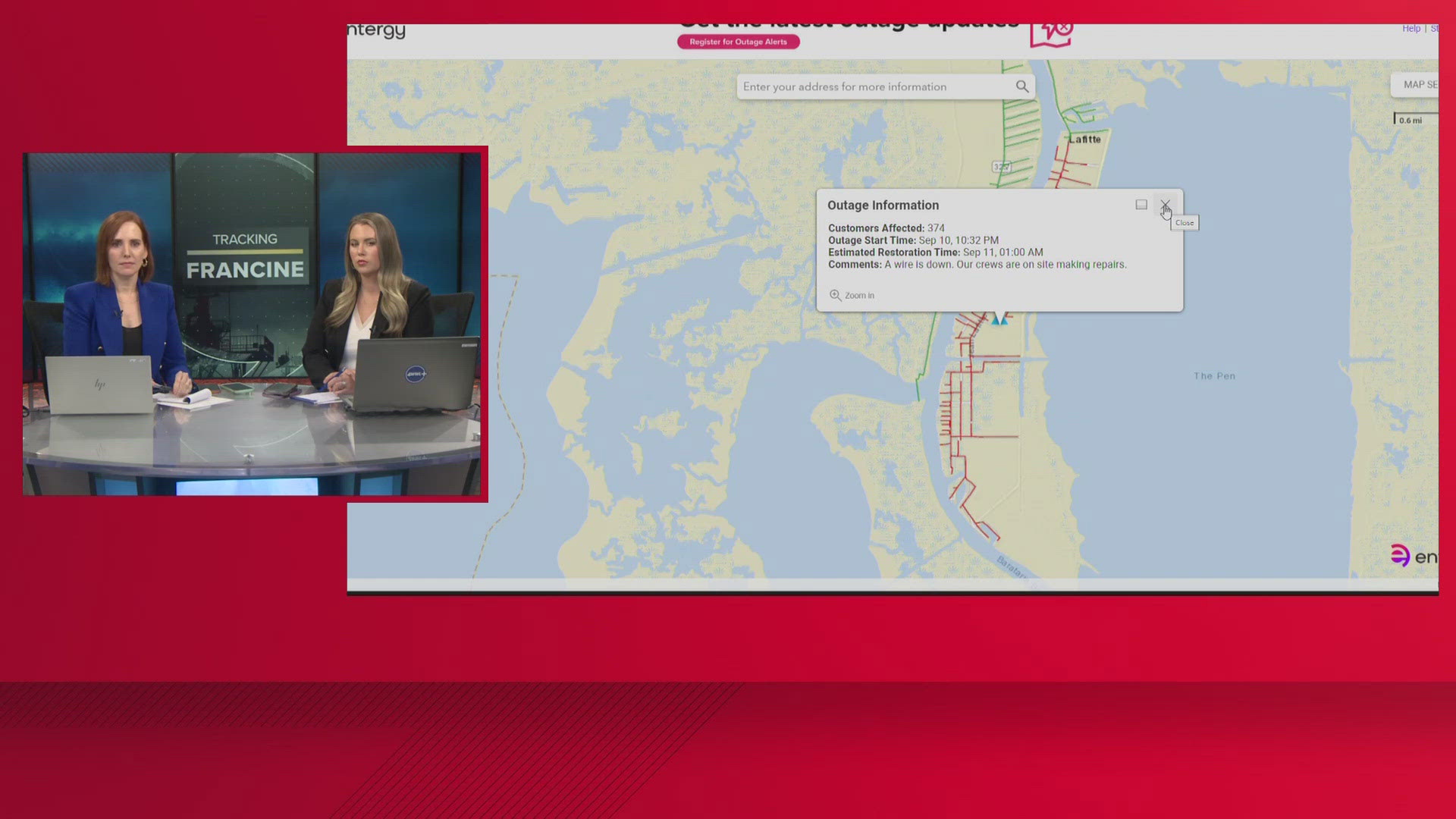 Jefferson Parish Councilman Scott Walker gives latest update on impacts ahead of Hurricane Francine. He said the outage was caused by a car hitting a pole.