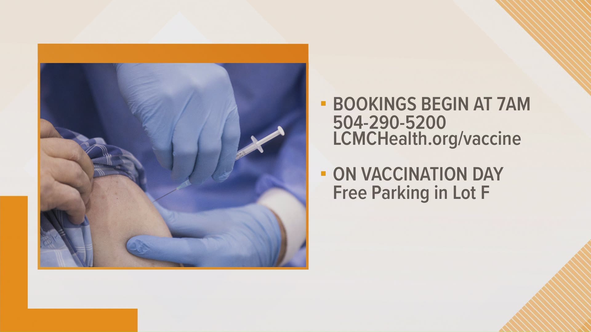 After 7 a.m. Wednesday, you can call 504.290.5200 or visit LCMCHealth.com/vaccine to book an appointment and get the COVID vaccine
