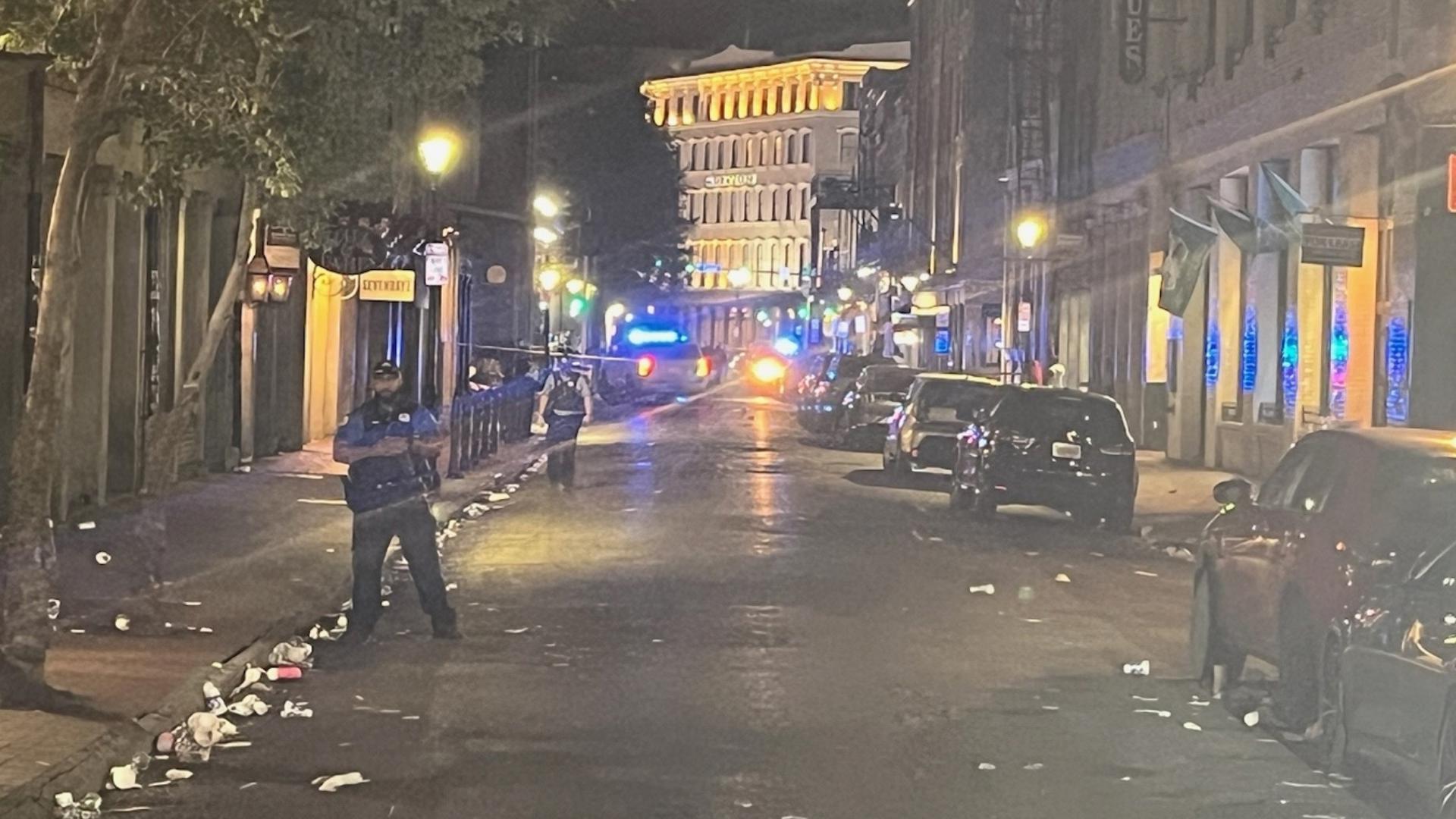 The New Orleans Police Department says the shooting happened at the intersection of Iberville Street and Decatur Street around 8:30 p.m.
