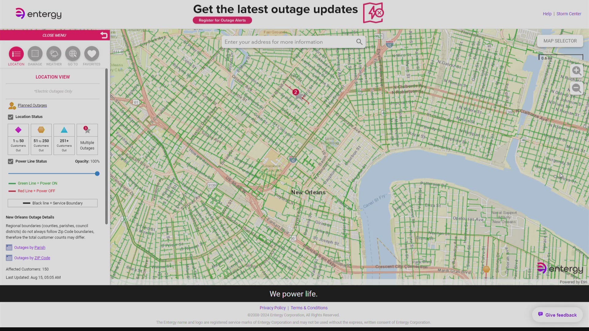 As of 4:37 a.m., 150 customers were still without power.