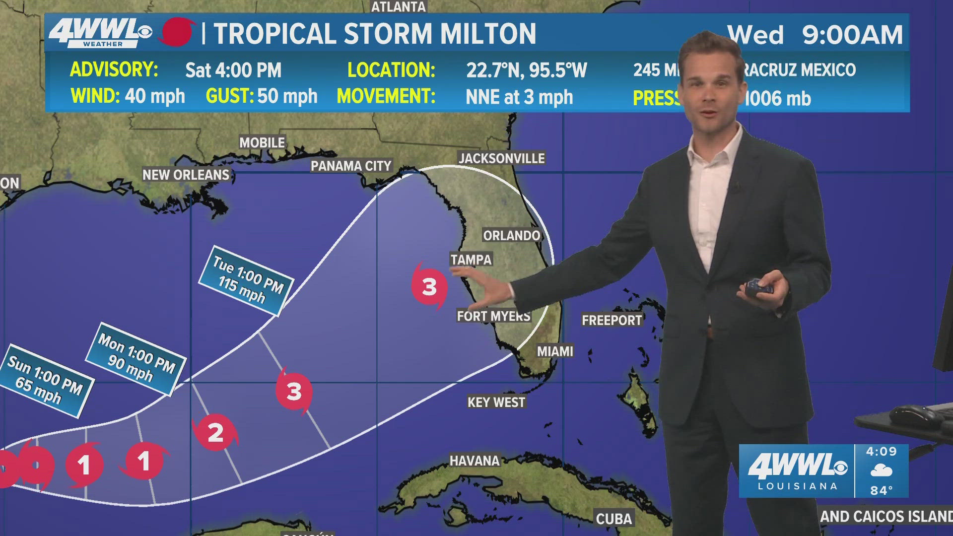 Meteorologist Payton Malone has the latest update tracking the Tropics. TS Milton expected to land Wednesday in Florida as Cat. 3 hurricane or higher.