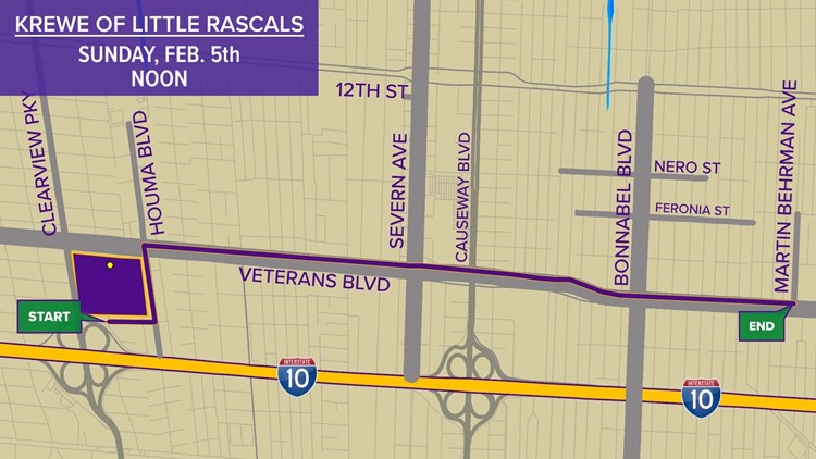 Krewe of Little Rascals 2023 parade route