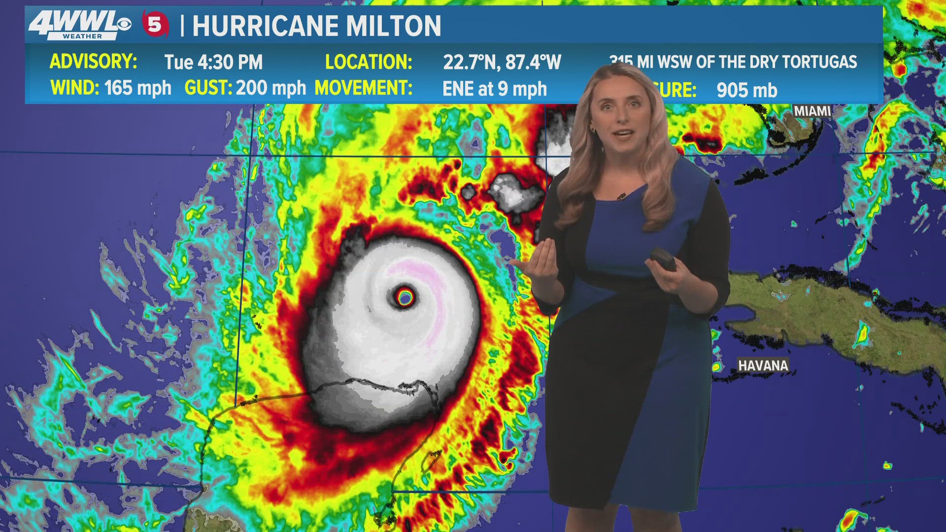 WWL Louisiana meteorologist Alexa Trischler with the latest update on Hurricane Milton, which has upgraded back to a Category 5 storm, set to hit Florida, Wednesday.