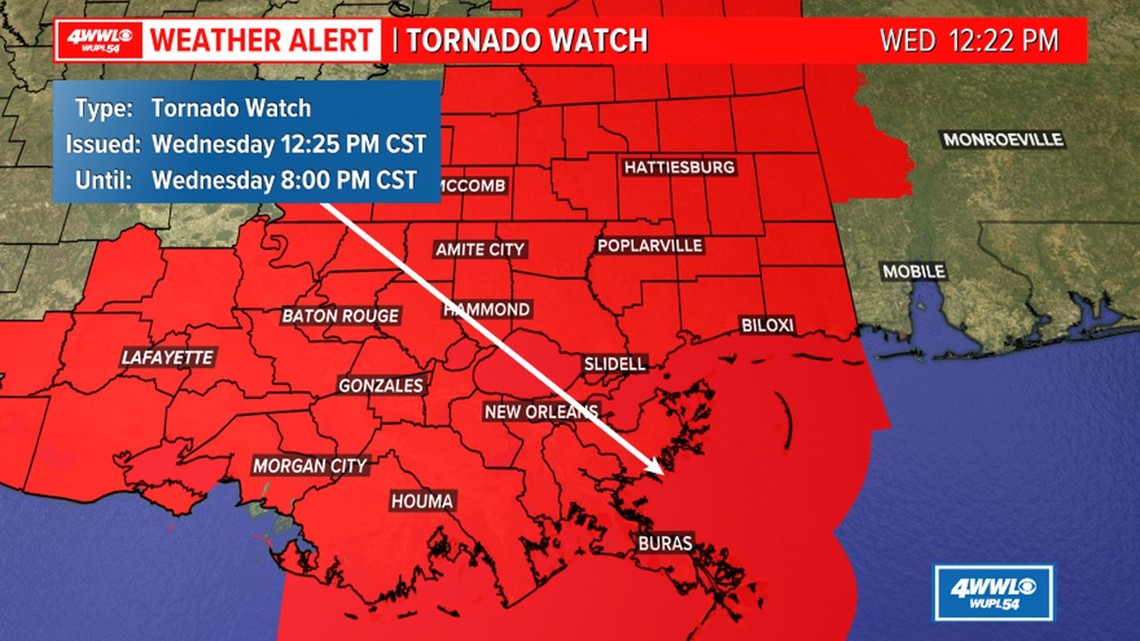 Tornado Watch For Areas Of Southeast Louisiana Until 1 Pm 