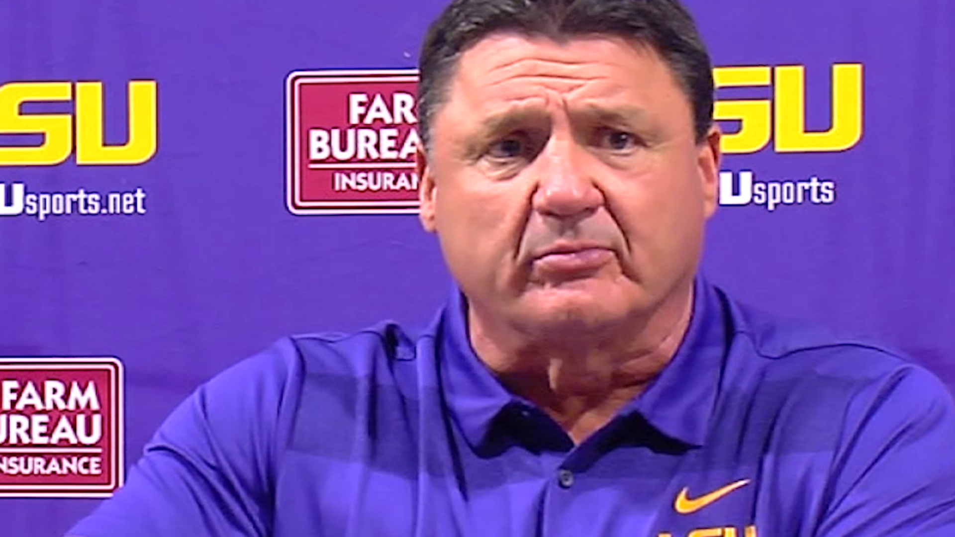 LSU football head coach Ed Orgeron abruptly stopped a press conference during National Signing Day 2018 two different times to quiet down his team.