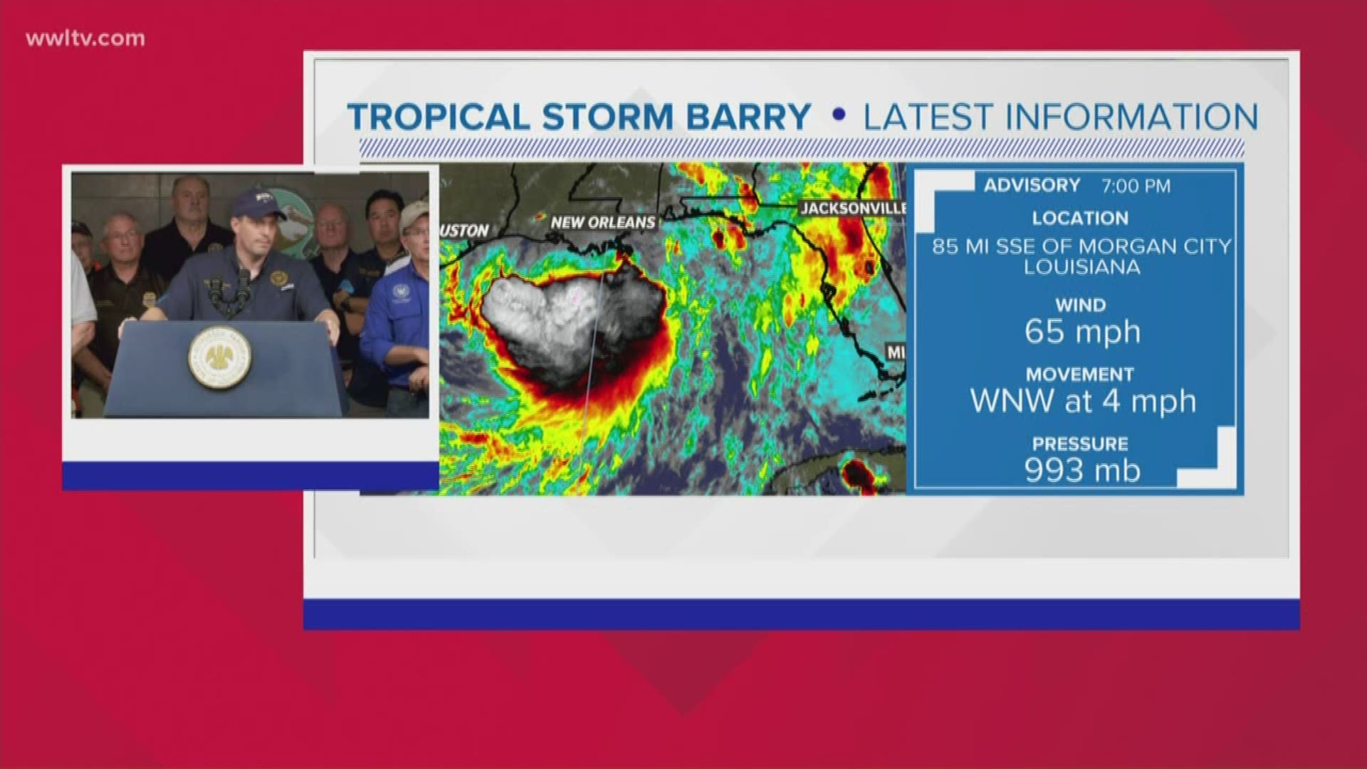 Jefferson Parish officials: 30,000 sandbags deployed, more overnight plus details on power outages, pump stations, flood gates, transit, and storm surge ahead of Tropical  Storm Barry.